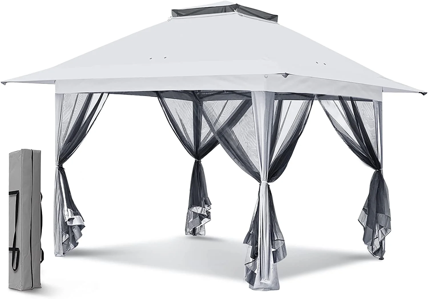 EAGLE PEAK 13 x 13 ft Pop-Up Gazebo Tent Instant w/ Mosquito Netting,Outdoor Gazebo Canopy Easy Set-up Folding Shelter (White)