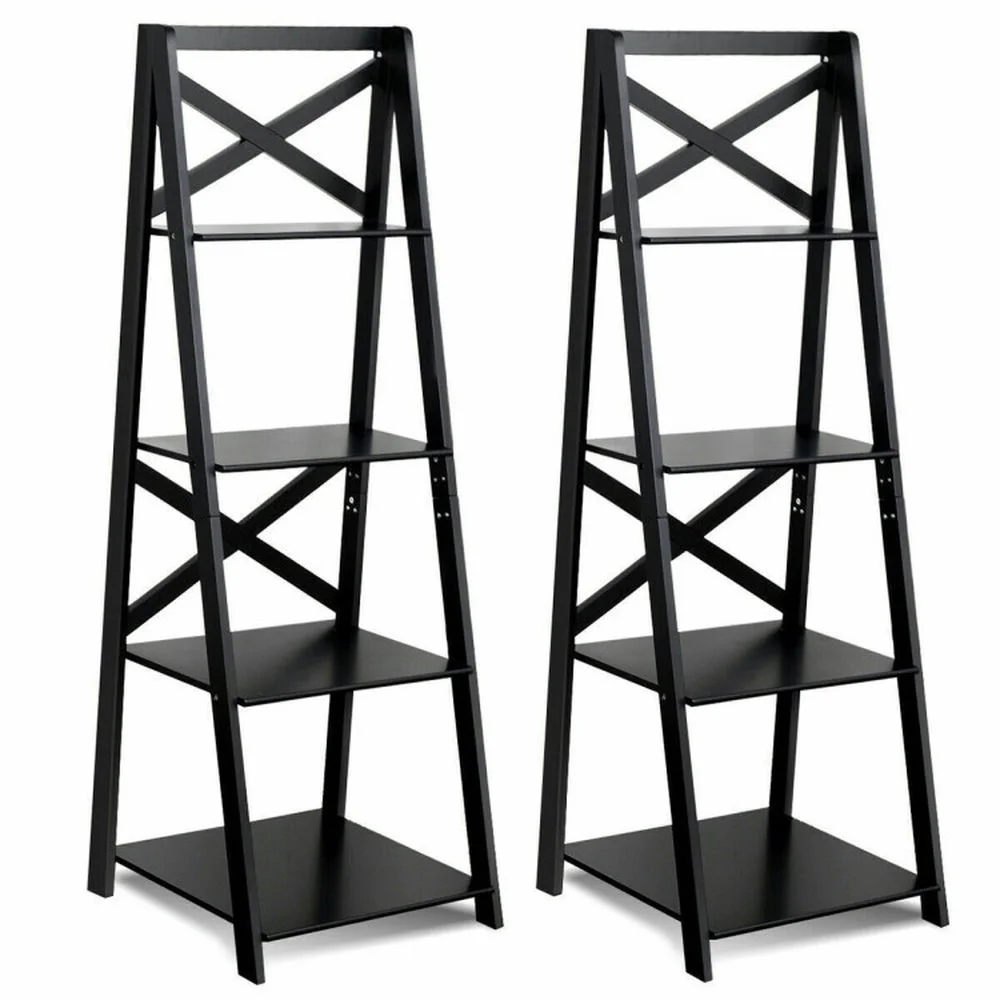 Resenkos Bookshelf,Shelf, Open Bookcase Book Shelf,Storage Shelf Unit Plant Stand,2 Pieces 4-Tier Wood Display Storage Bookshelf Set-Black