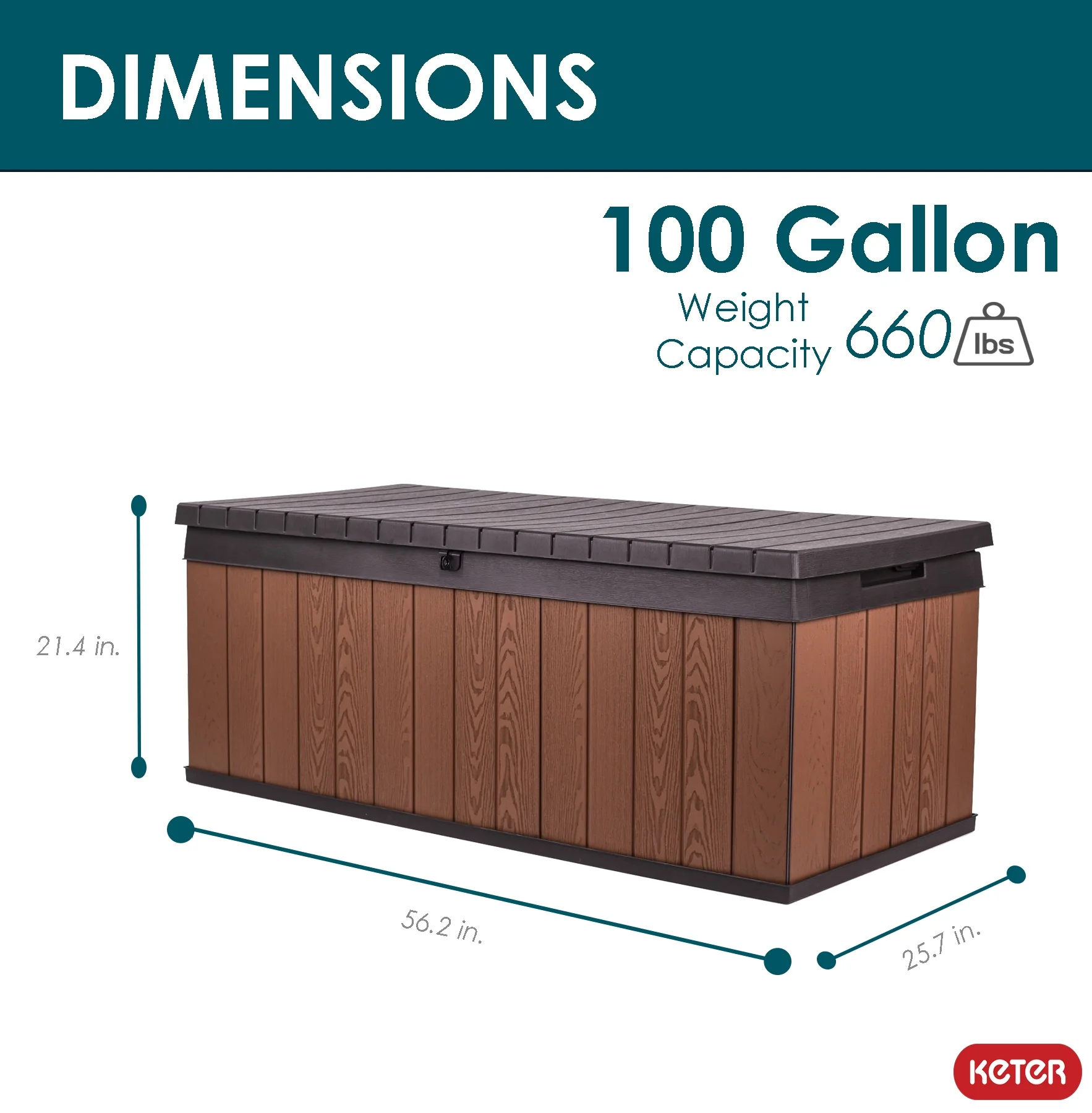 Keter Darwin 100 Gallon Durable Resin Outdoor Storage Deck Box Ideal Store Garden Tools and Pool Toys, Brown
