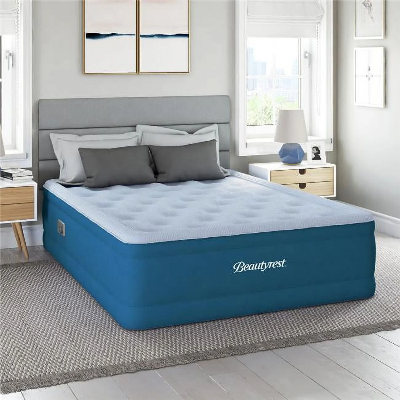 Boyd Specialty Sleep 17 in. Beautyrest Comfort Plus Offset Coil Twin Size Air Mattress with Inset Pump, Gray & Blue