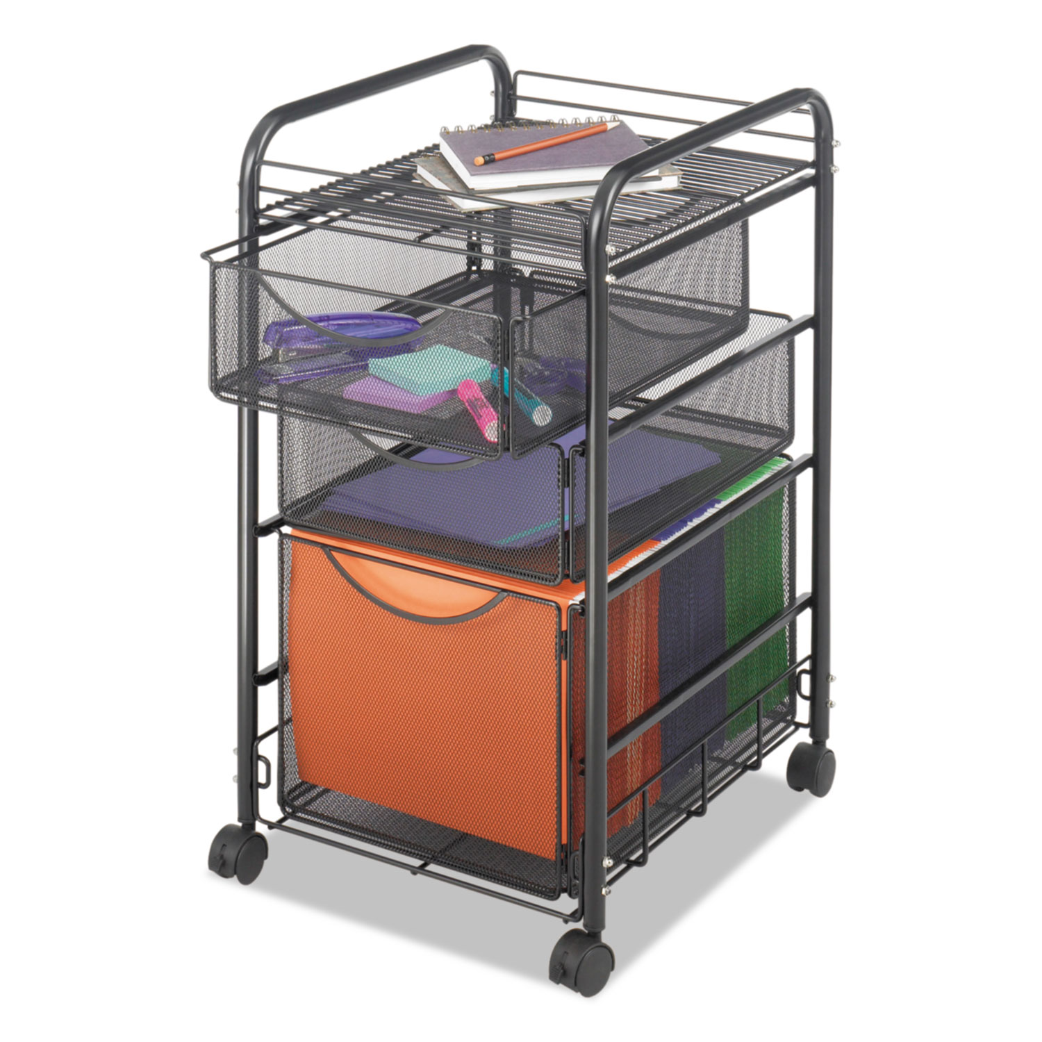 Safco Onyx Mesh Mobile File with Two Supply Drawers, 15.75