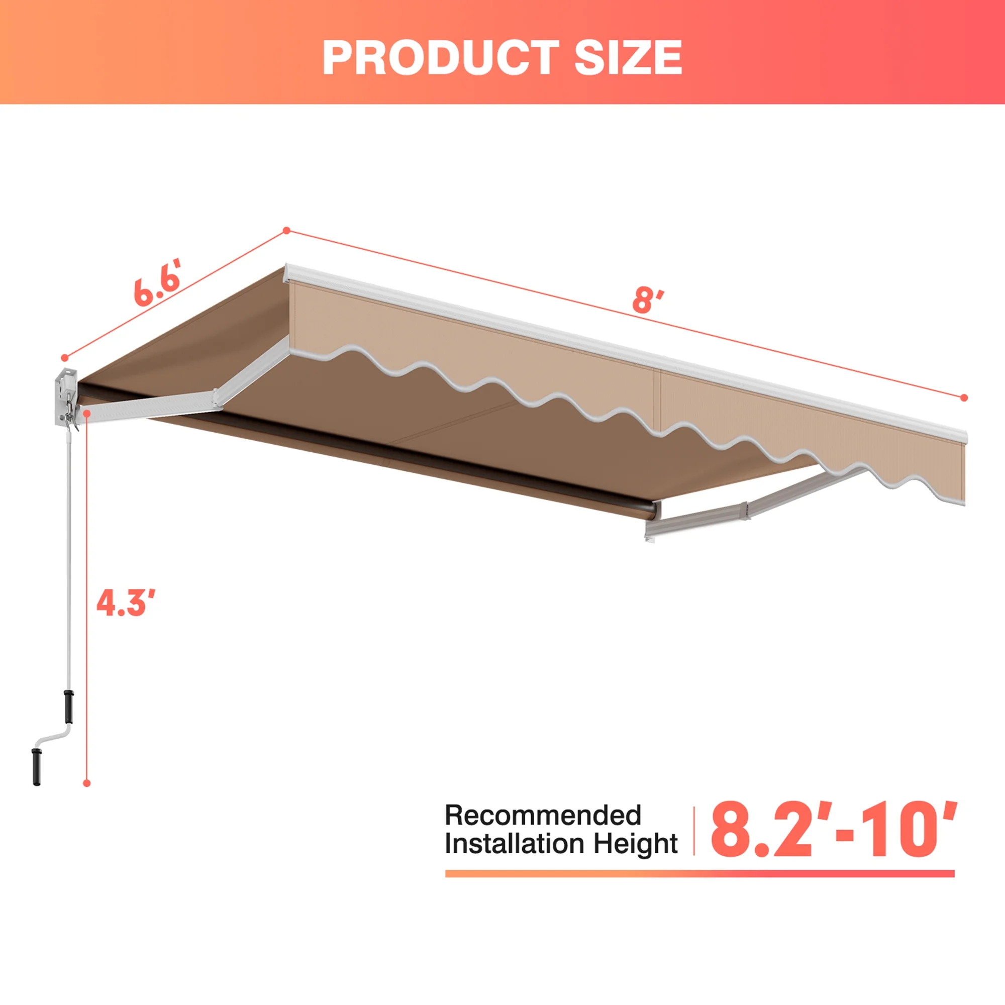 Gymax 8' x 6.6' Patio Retractable Awning Sunshade Shelter w/Manual Crank Handle Beige