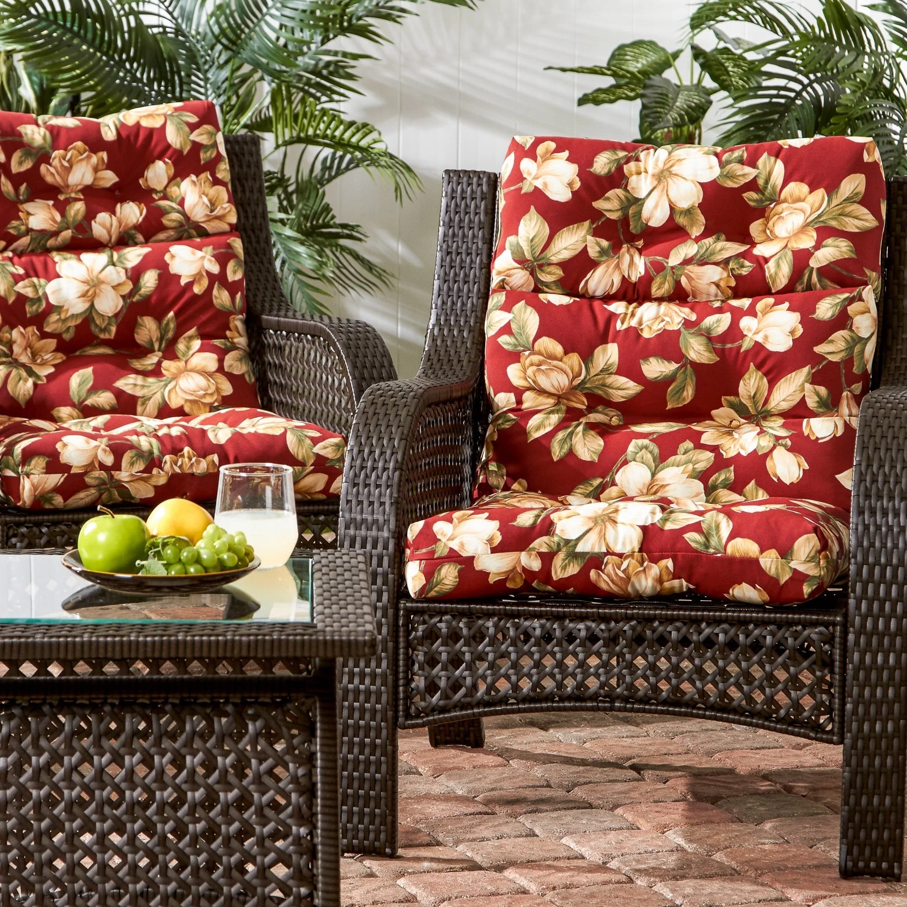 Greendale Home Fashions Roma Floral 22-in x 44-in Outdoor High Back Chair Cushion (Set of 2) (Cushions Only)