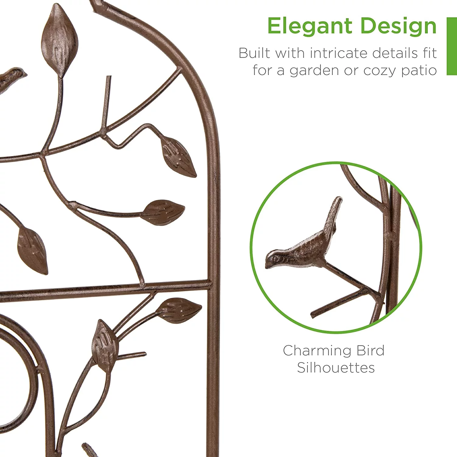 Set of 2 60x15-inch Iron Arched Garden Trellis w/Branches, Birds for Lawn, Garden, Backyard, Climbing Plants