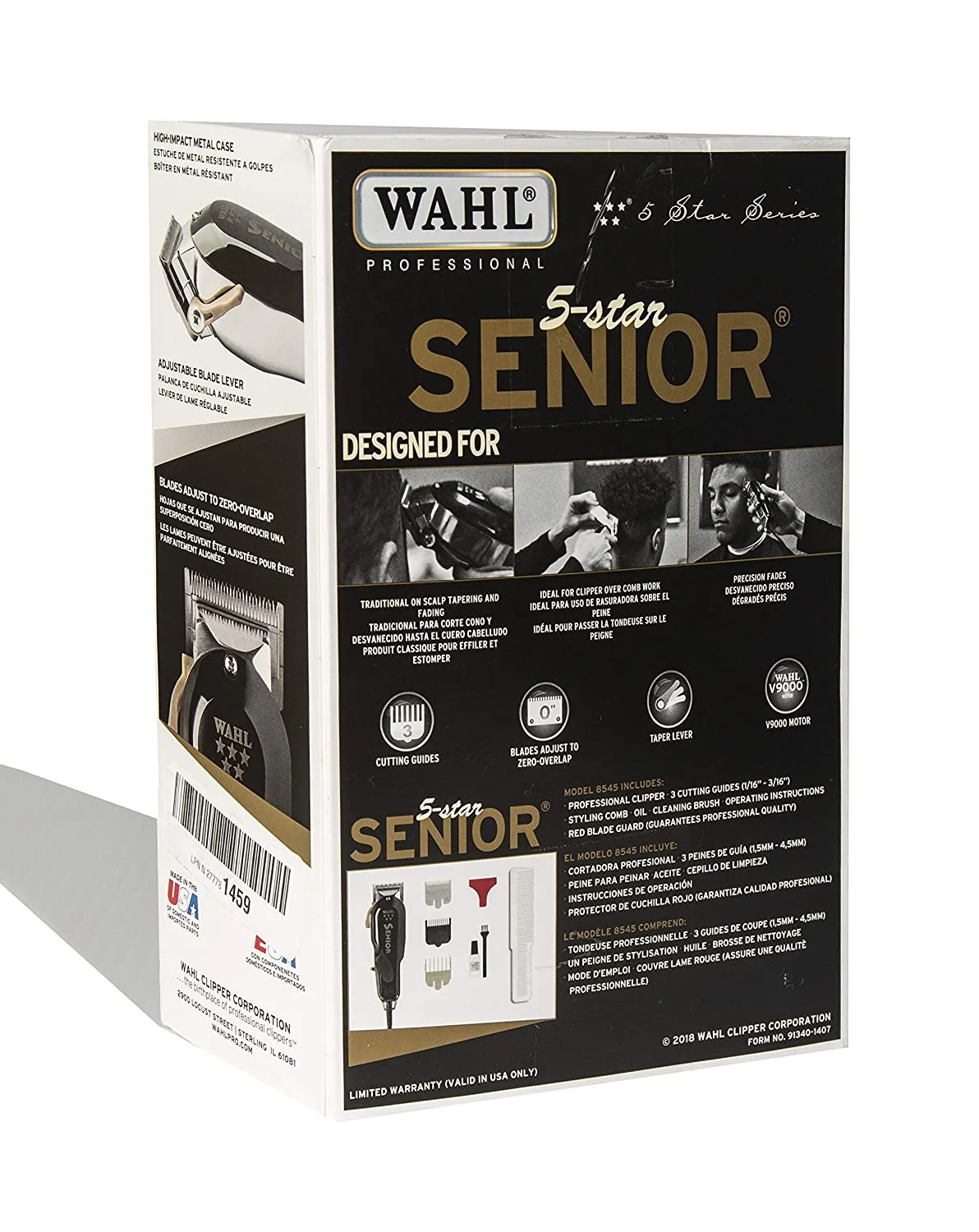 Wahl Professional 5 Star Senior Clipper for on Scalp Tapering and Fading for Professional Barbers and Stylists Model 8545, Black, 1 Count