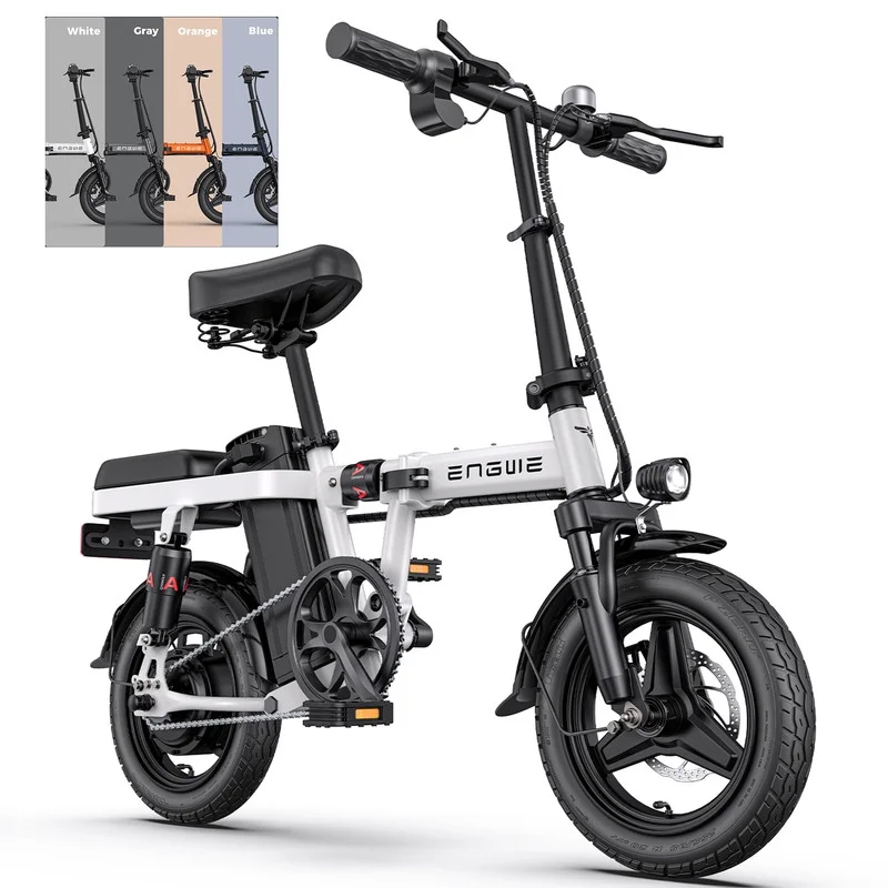 ENGWE T14 600W Electric Bike for Adults,14” Tire 20MPH Max Speed Folding EBike with 48V 10AH Battery,Full Suspension Commuter Cruiser Bike,UL2849,White