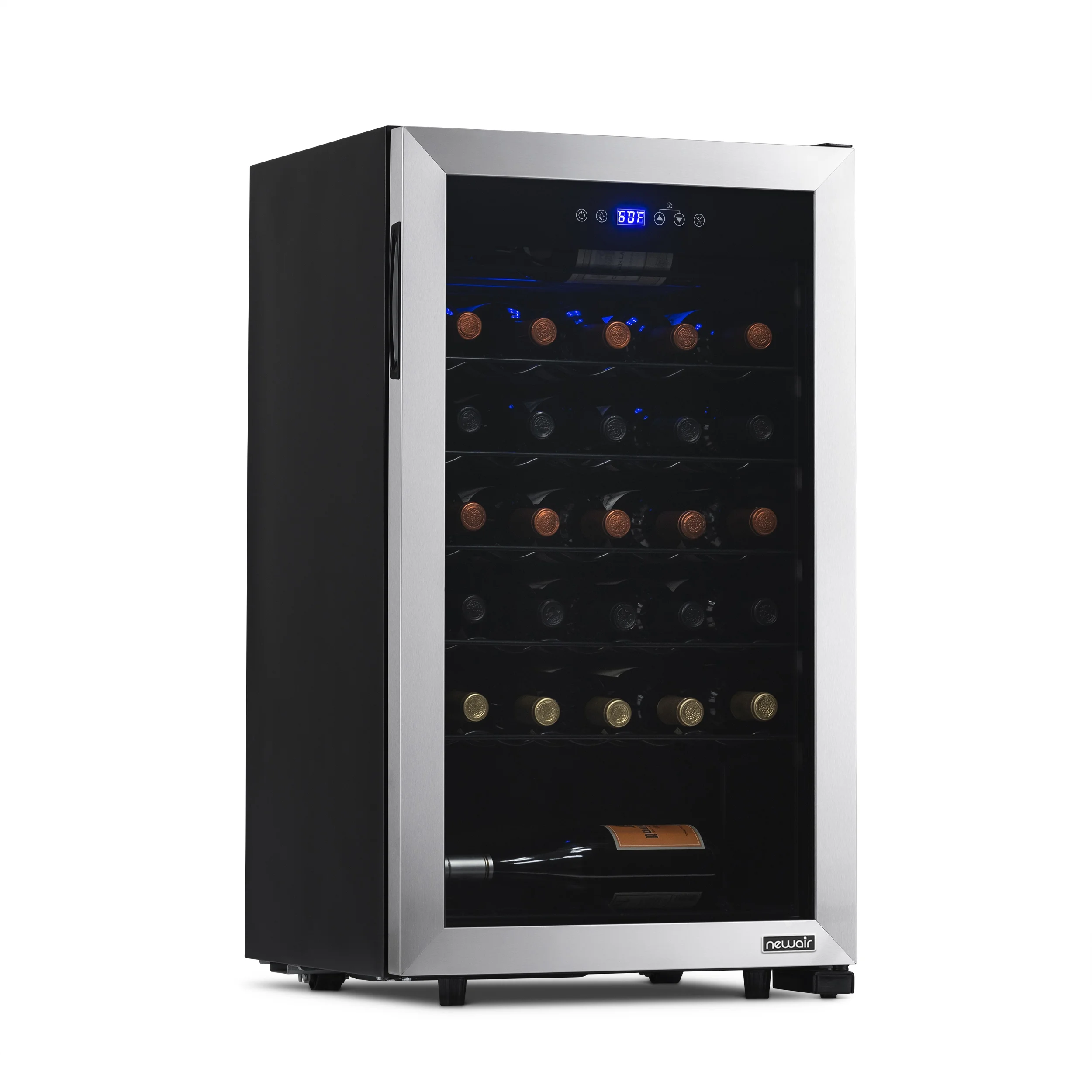 Newair Freestanding 33 Bottle Compressor Wine Fridge in Stainless Steel, Adjustable Racks and Exterior Digital Thermostat