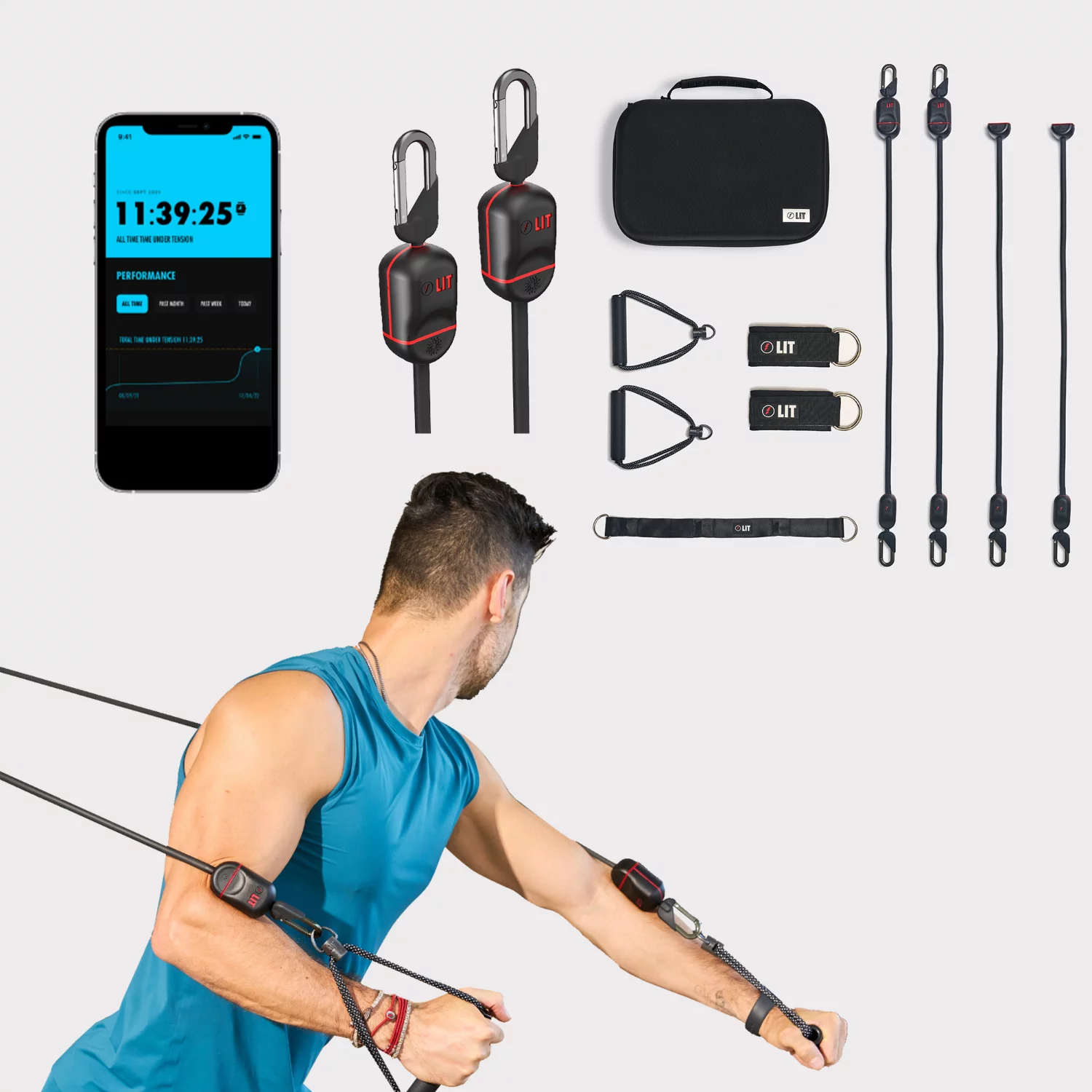 LIT AXIS Smart Pilates and Strength training kit, Home Workout Equipment, Smart Resistance Bands with 3-Month Membership.