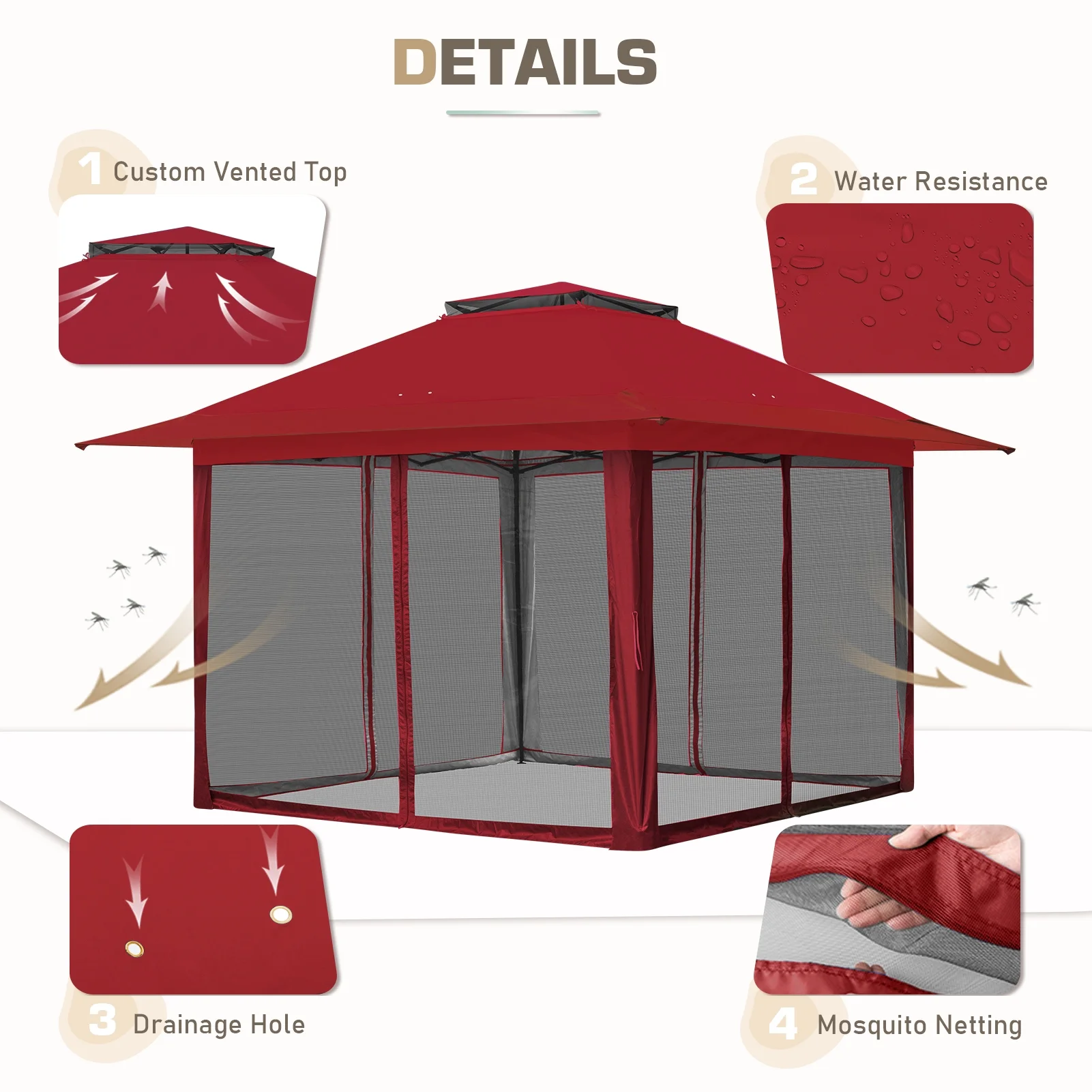 EAGLE PEAK 13 x 13 ft Pop-Up Gazebo Tent Instant w/ Mosquito Netting,Outdoor Gazebo Canopy Easy Set-up Folding Shelter (Red)