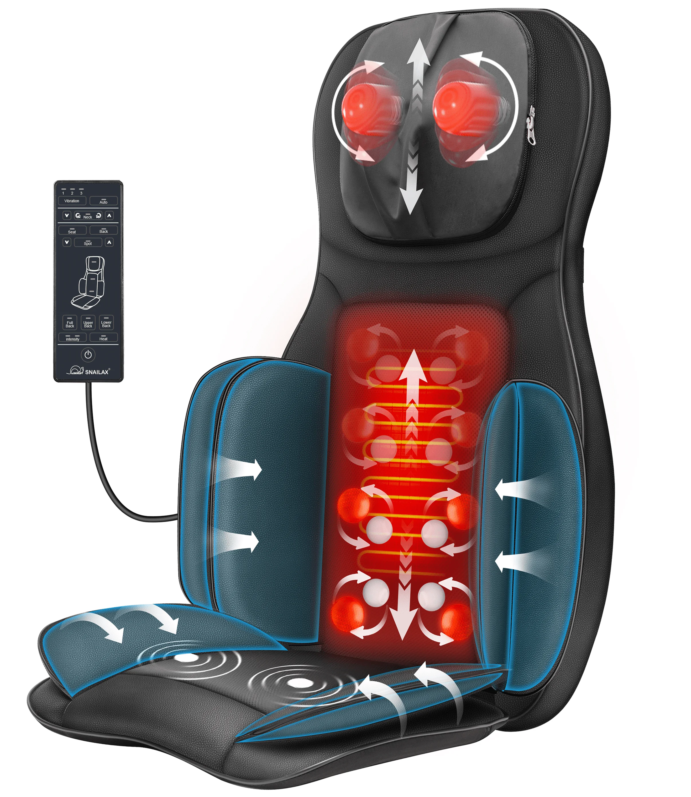 Snailax Shiatsu Back Massager with Heat & Compression, Kneading Massage Chair Pad Fathers Day Gifts, Seat Cushion Massager for Car