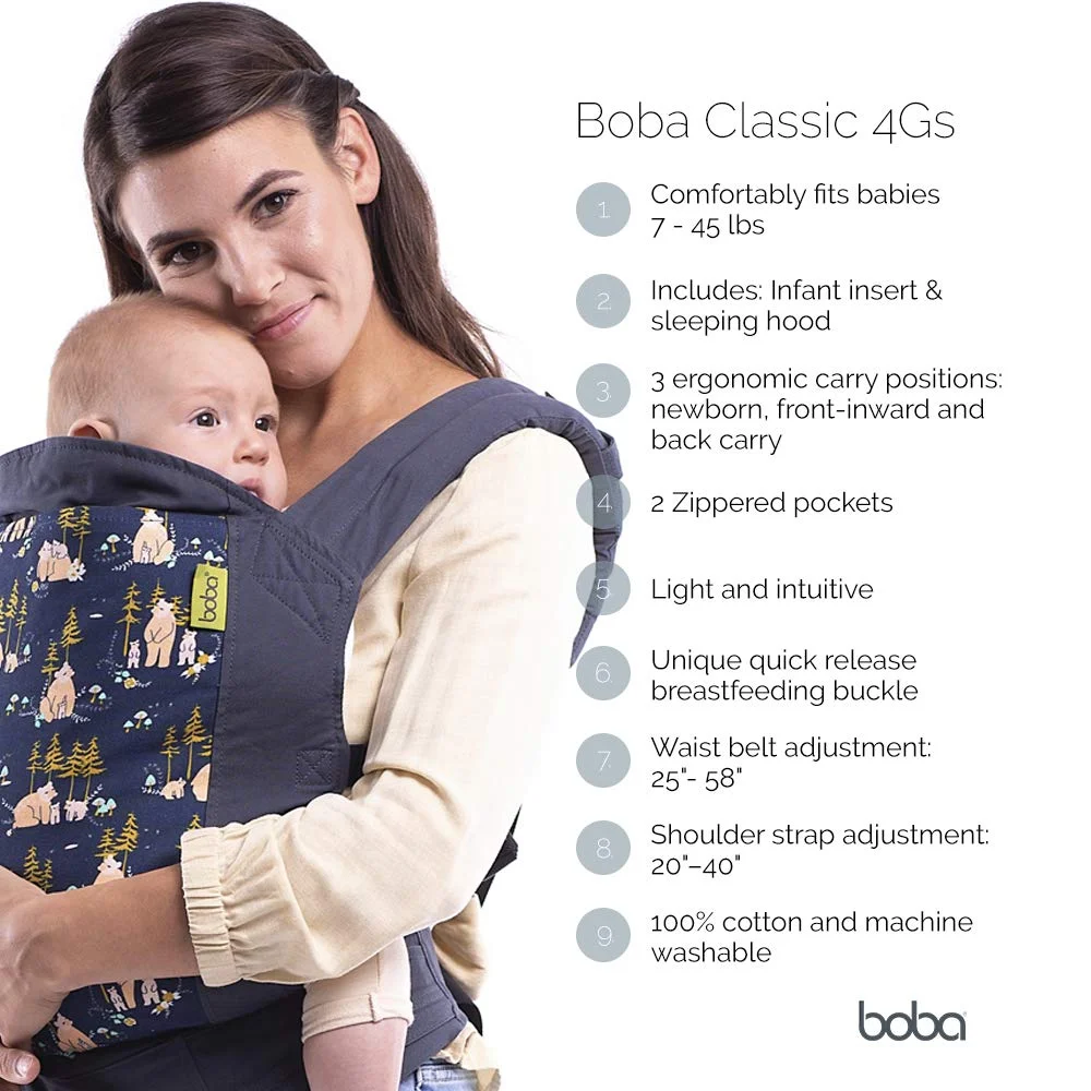 Boba Baby Carrier Classic - Backpack or Front Pack Baby Sling for 7 lb and Toddlers up to 45 lbs (Organic Slate)
