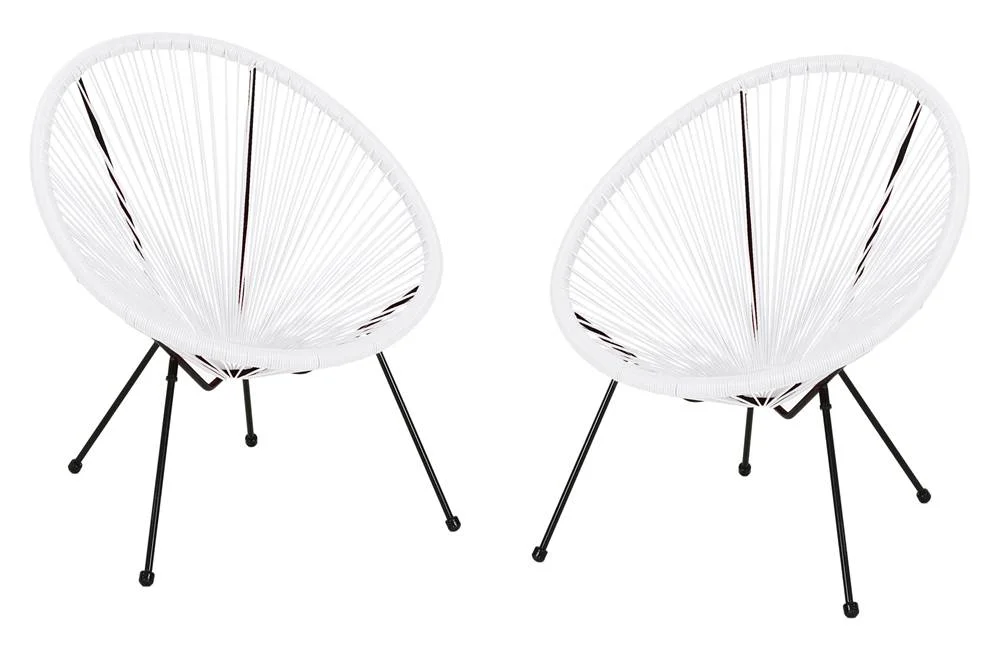 Christopher Knight Home Anson Outdoor Steel Chairs w/ Hammock Rattan Seating (Set of 2) by White, Black