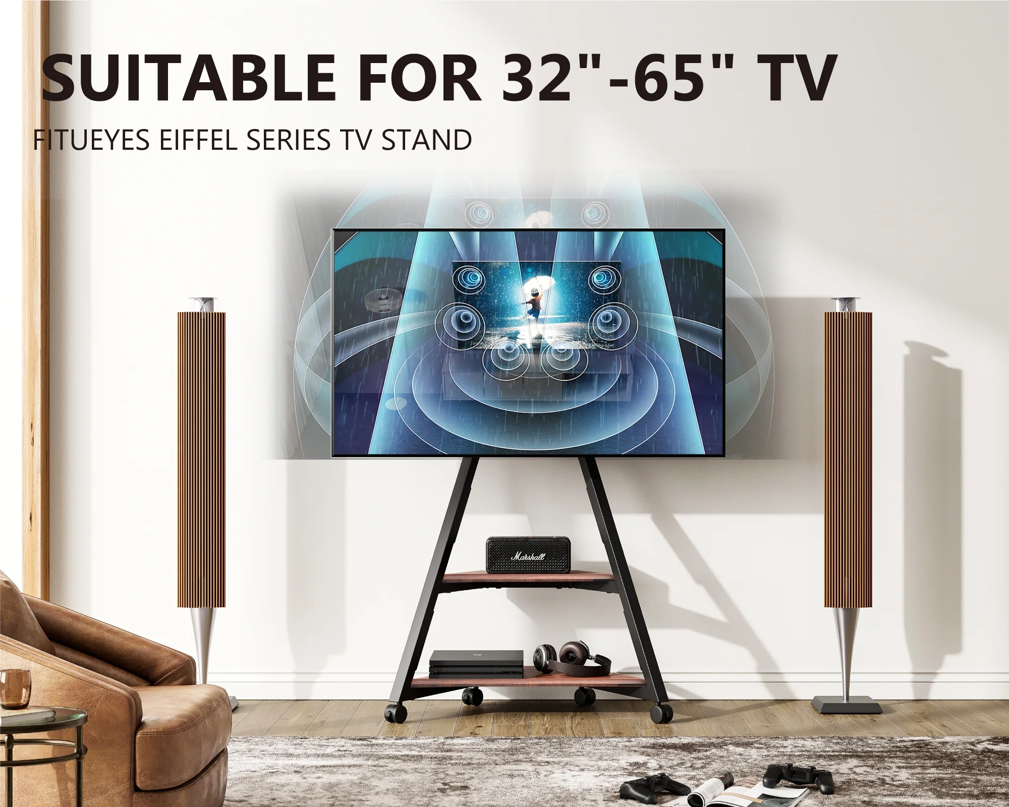 FITUEYES Movable Corner TV Stand Minimalistic Floor TV Stand Modern Entertainment Center for TVs up to 65
