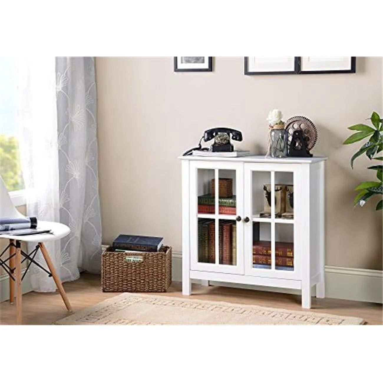 OS Home and Office, Model 22600 Deluxe Glass Door Accent and Display Cabinet, Finsihhed smooth White