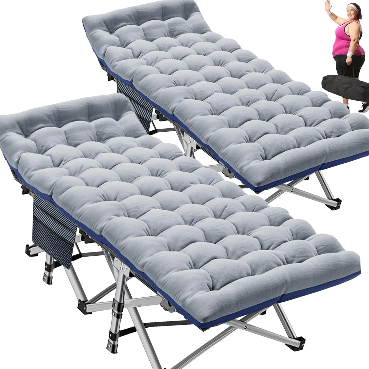 Slsy 2 Pack Folding Bed Cot with 3.3 Inch 2 Sided Mattress, 75