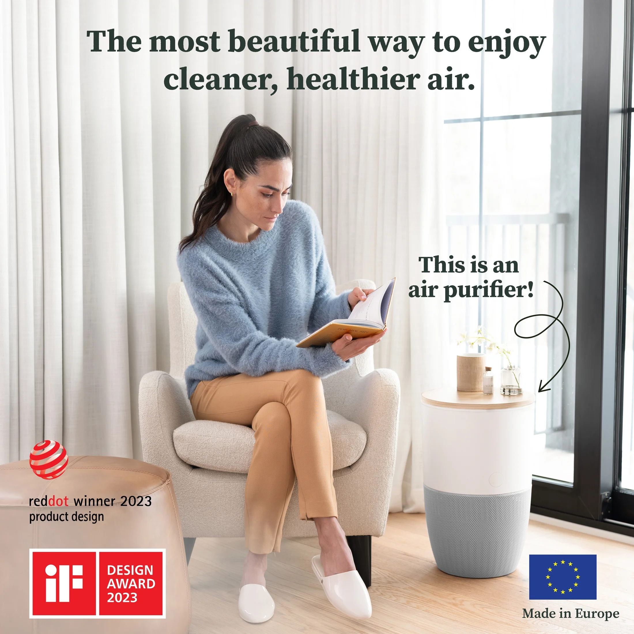 Dupray Bloom™ Air Purifier | Smart Medical-Grade HEPA-13 Air Filtration With Oak Accent Table
