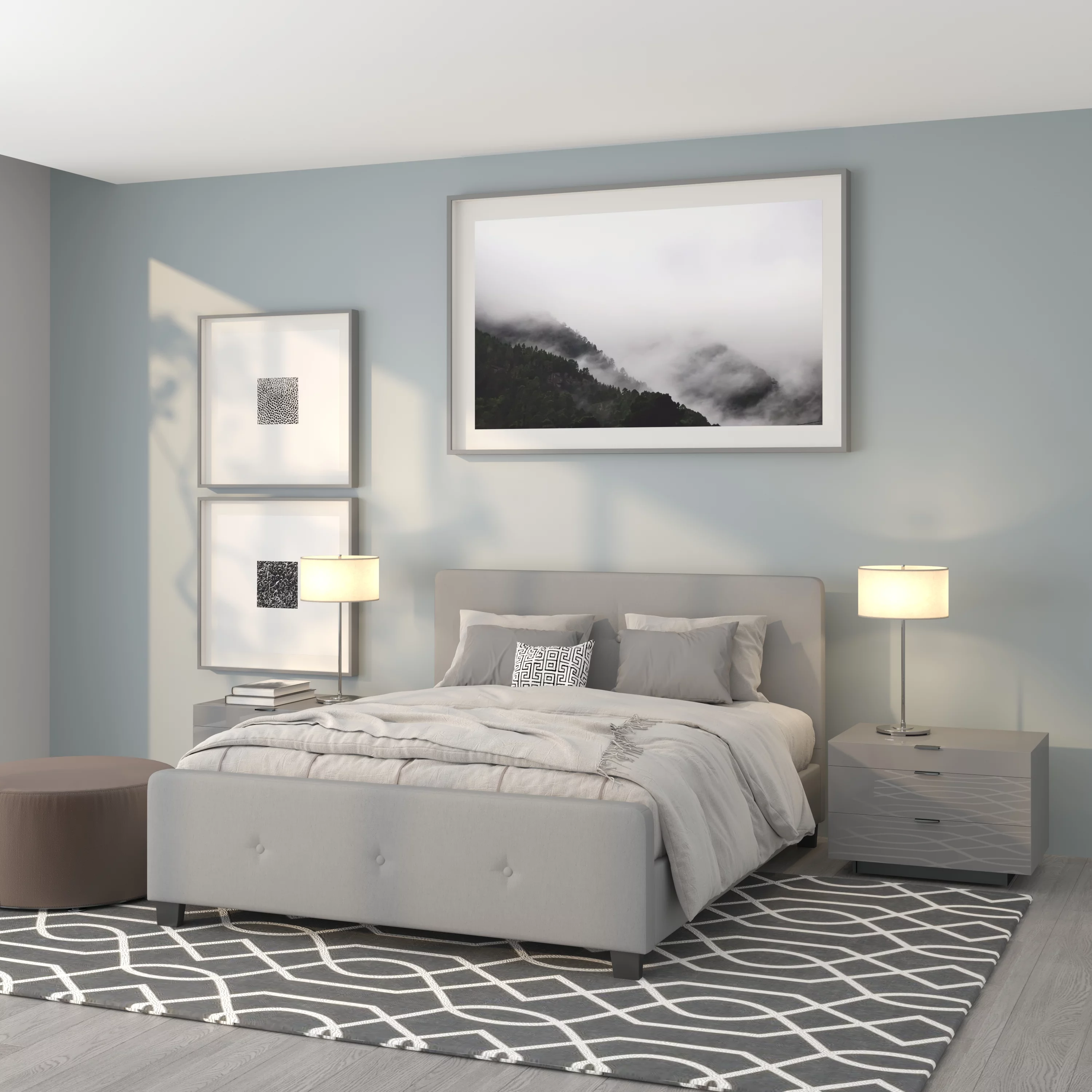 Flash Furniture Tribeca Queen Size Tufted Upholstered Platform Bed in Light Gray Fabric