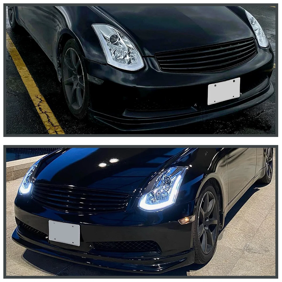 Spec-D Tuning LED Strip Projector Headlights Compatible with 2003-2007 Infiniti G35 Coupe, Left + Right Pair Headlamps Assembly