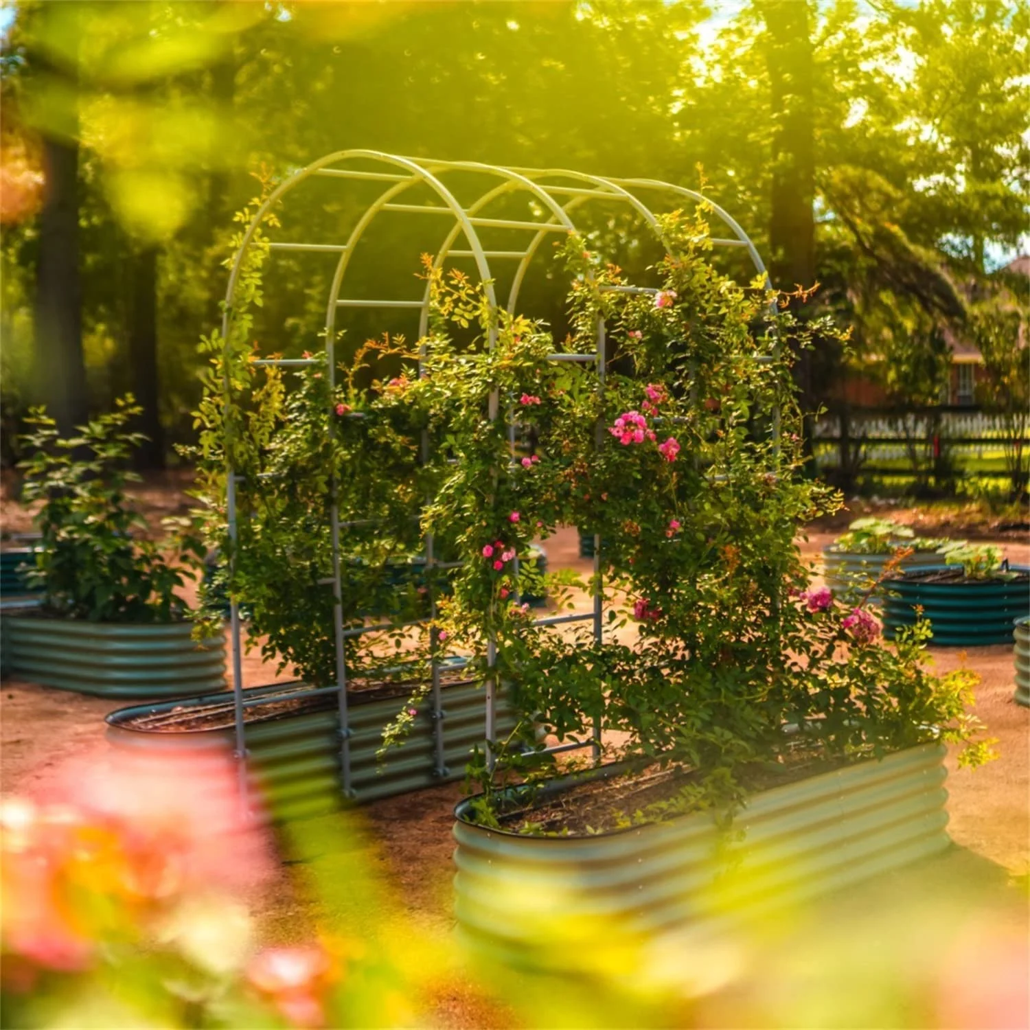 Vego Garden Modular Arched Trellis System Triple Section 4.5' Long Trellis for 2.0' x 6.5' (6 in 1) Garden Bed or 3.5' x 6.5' (9 in 1) Garden Bed