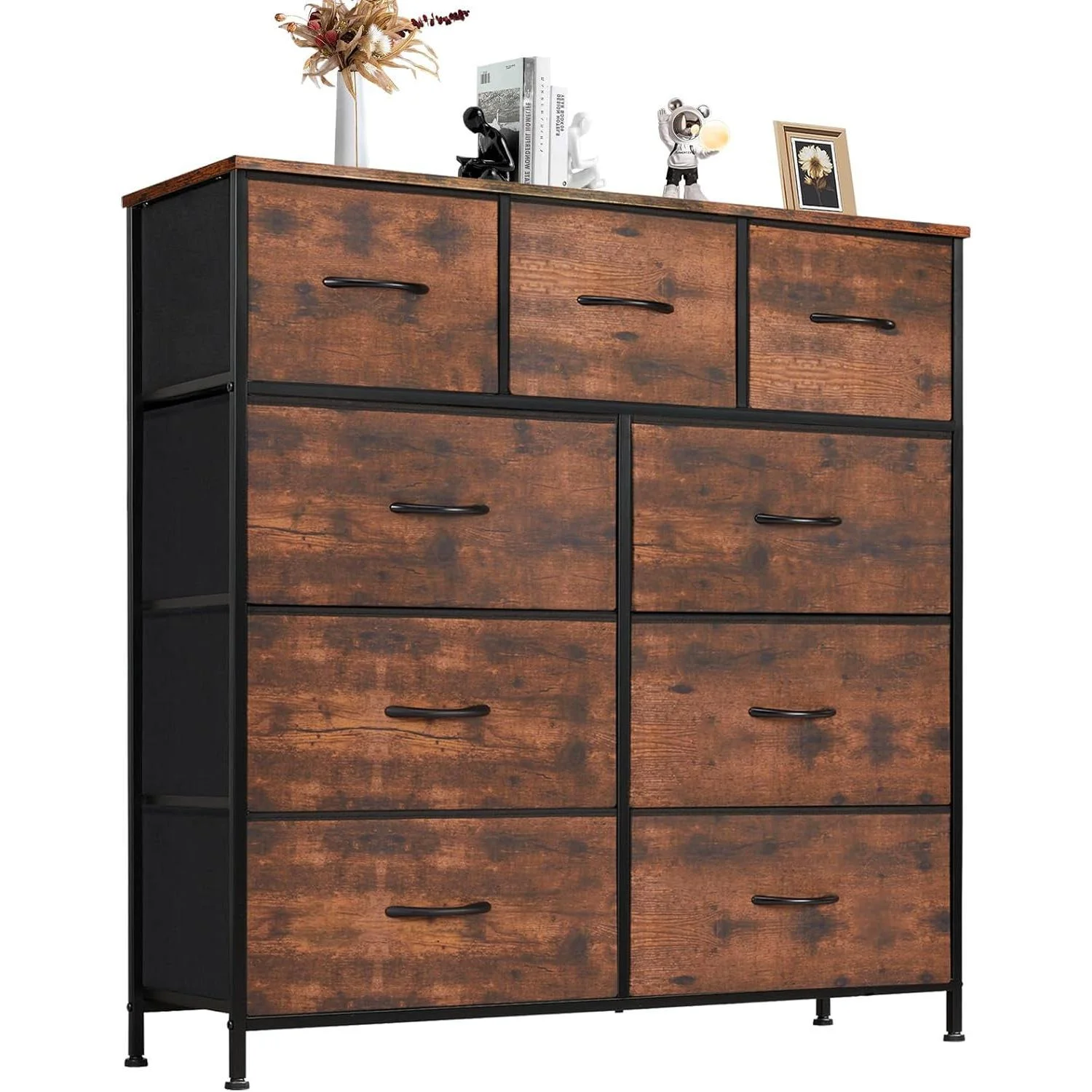 Dresser For Bedroom With 9 Fabric Drawers Wardrobe Steel Frame Assembly Closet For Clothes Storage Display Cabinet Of Furniture