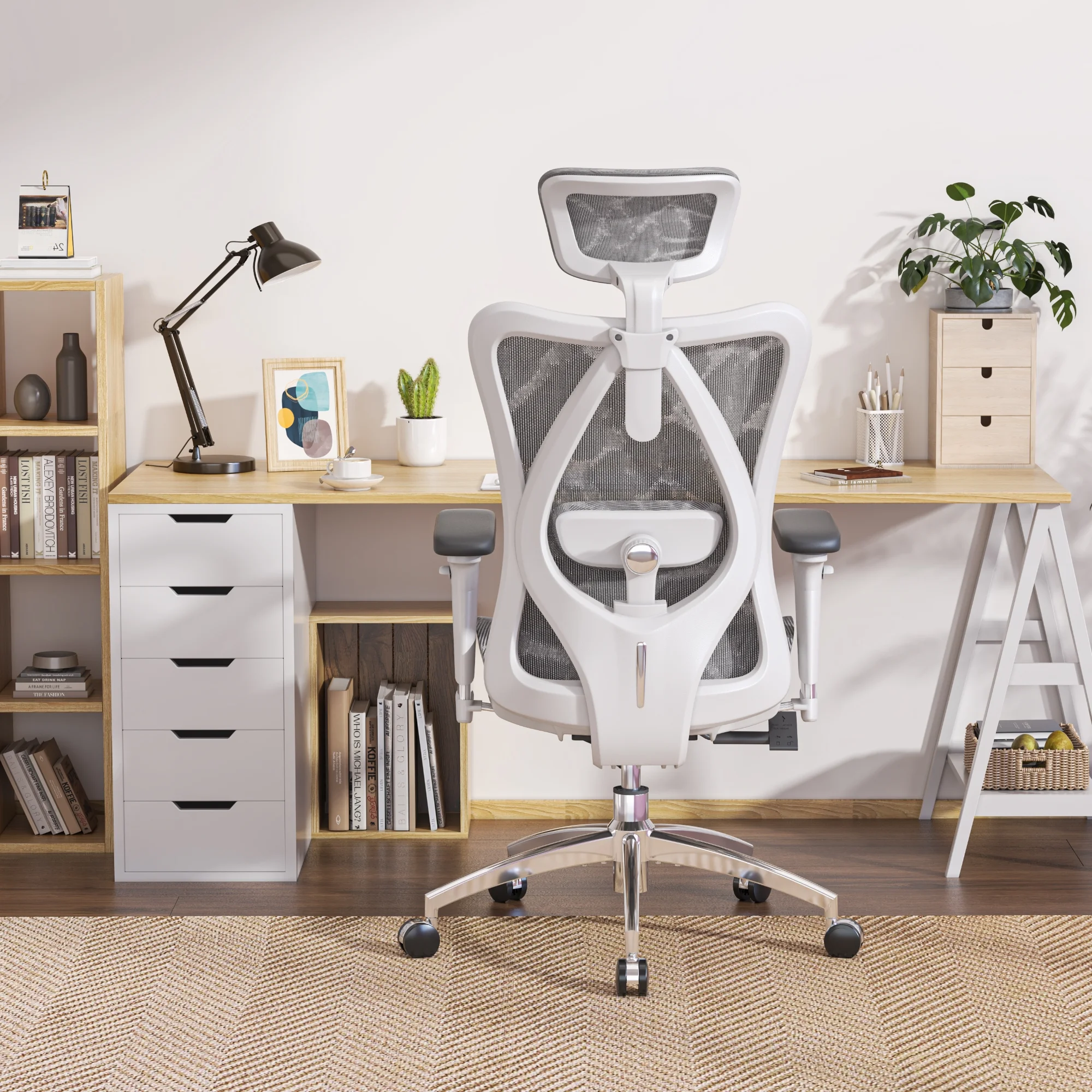 SIHOO Ergonomic Office Chair Desk Chair High Back Mesh Computer Chair with Armrest and Adjustment Lumbar Support, 300lb, Light Gray