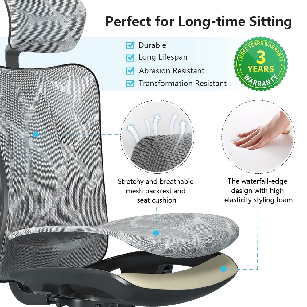 SIHOO High Back Ergonomic Office Mesh Desk Chair with Armrest & Lumbar Support, 300lb, Gray