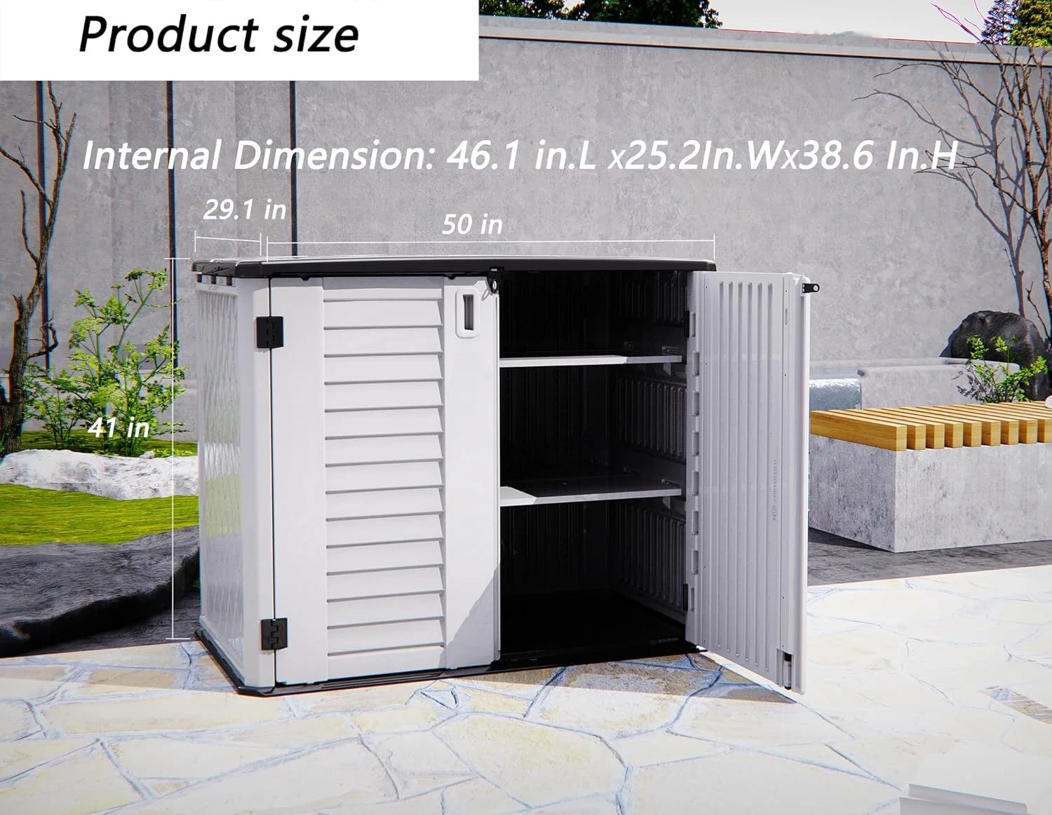 Horti Cubic Horizontal Storage Shed, Multi-Purpose Outdoor Storage Box, 34 Cubic Feet, White