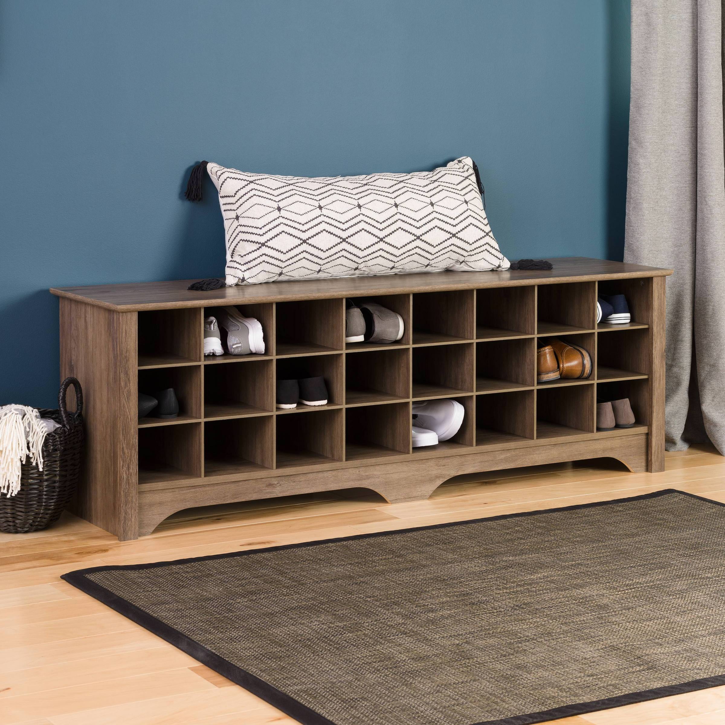 Prepac Gray Hall Bench with Storage and Seating: 24-Shoe Cubby Bench, Ideal Gray Shoe Rack for Entryway, Sized 15.5