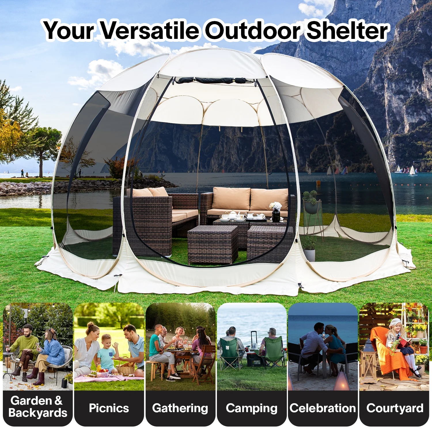 Alvantor Screen House Room Camping Tent Ecru Instant Outdoor Canopy Pop Up Sun Shade Gazebo 15X15
