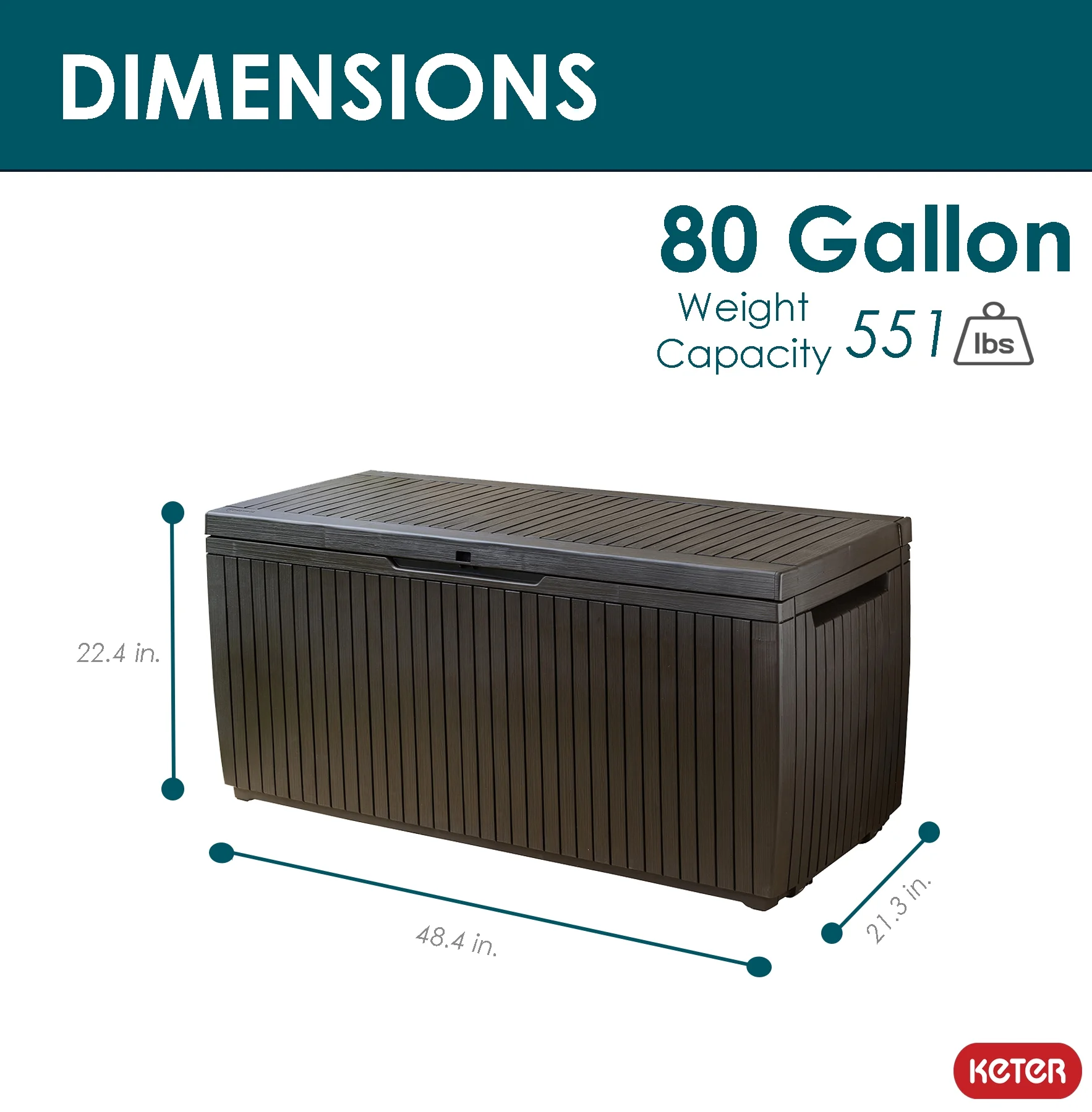 Keter Springwood 80 Gallon Durable Weatherproof Resin Deck Box Organization and Storage for Outdoor Patio and Lawn, Brown