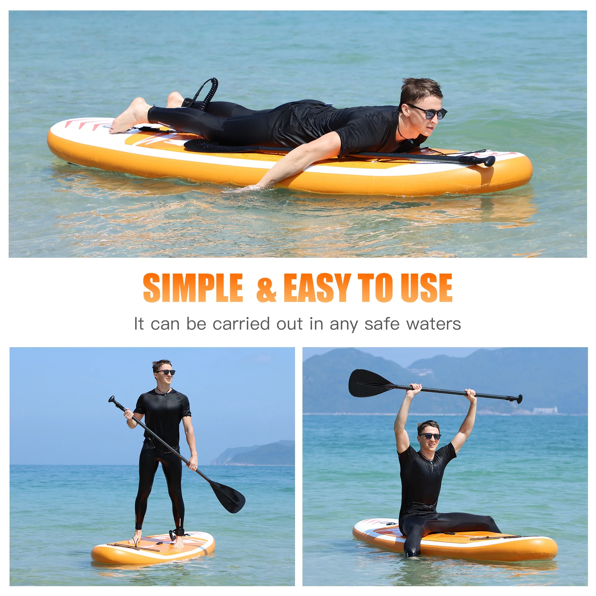 Famistar 12' Inflatable Stand Up Paddle Board SUP w/ 3 Fins, Adjustable Paddle, Pump & Carrying Backpack