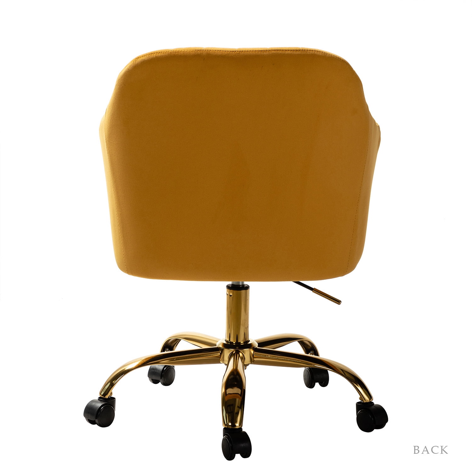 Modern Home Office Task Chair Swivel Rolling Wheels Velvet Height Adjustable Gold Legs Computer Desk Bedroom Yellow
