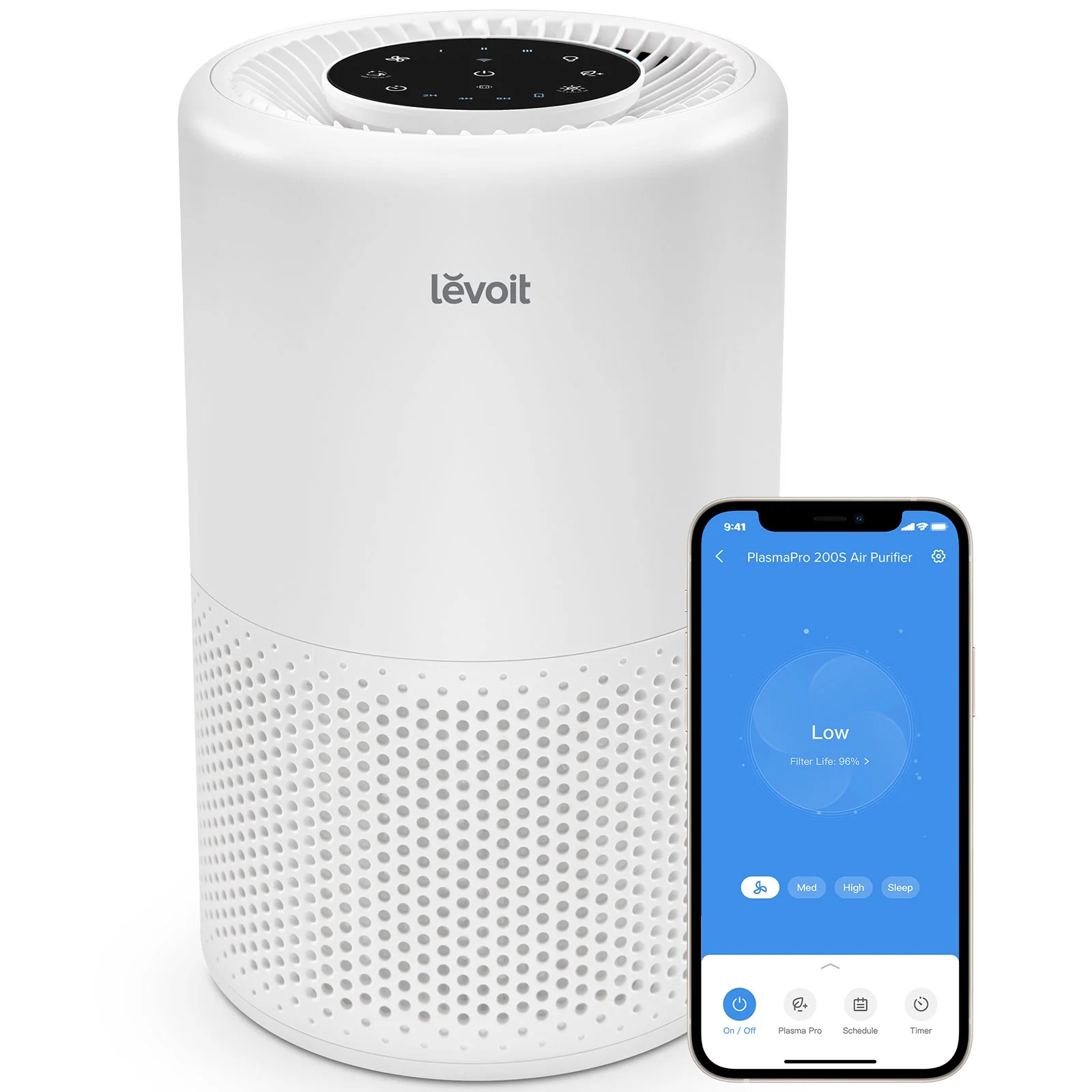 Levoit Air Purifier PlasmaPro 200S for Large Rooms (457 Sq. Ft), Allergy and Asthma, HEPA Filters, Smart Voice Control, Energy Star, White.