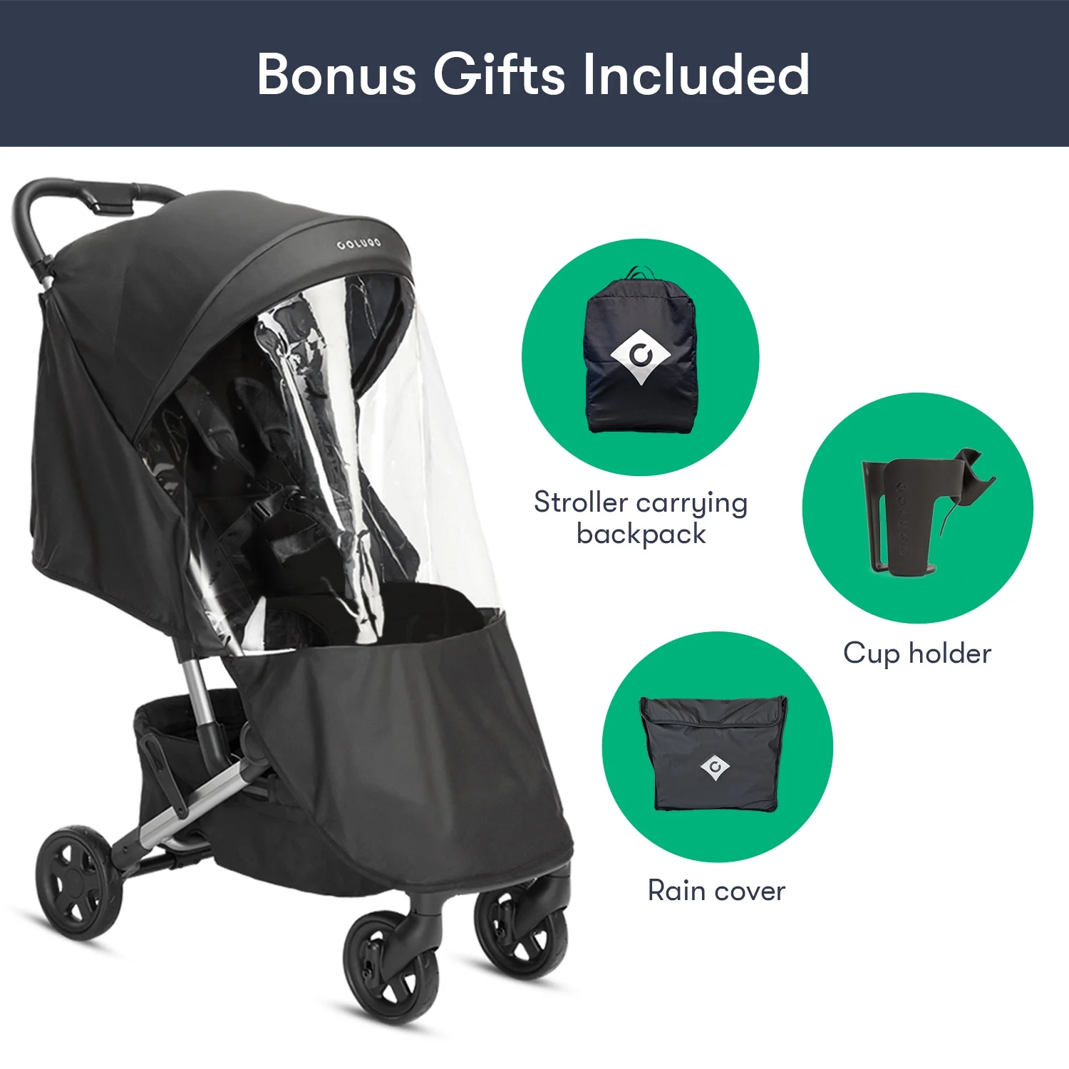 Colugo Compact Stroller - One Hand Fold Lightweight Stroller, Travel Stroller with Rain Cover, Backpack and Cup Holder, Black