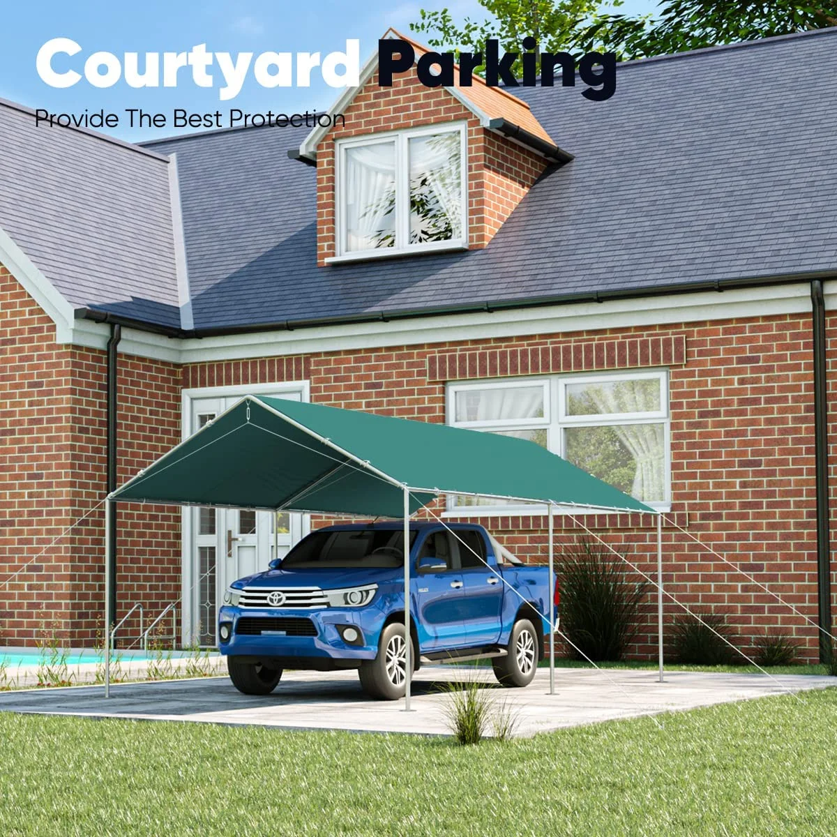 Quictent 10X20ft Heavy Duty Carport Outdoor Car Canopy with 3 Reinforced Steel Cables-Green