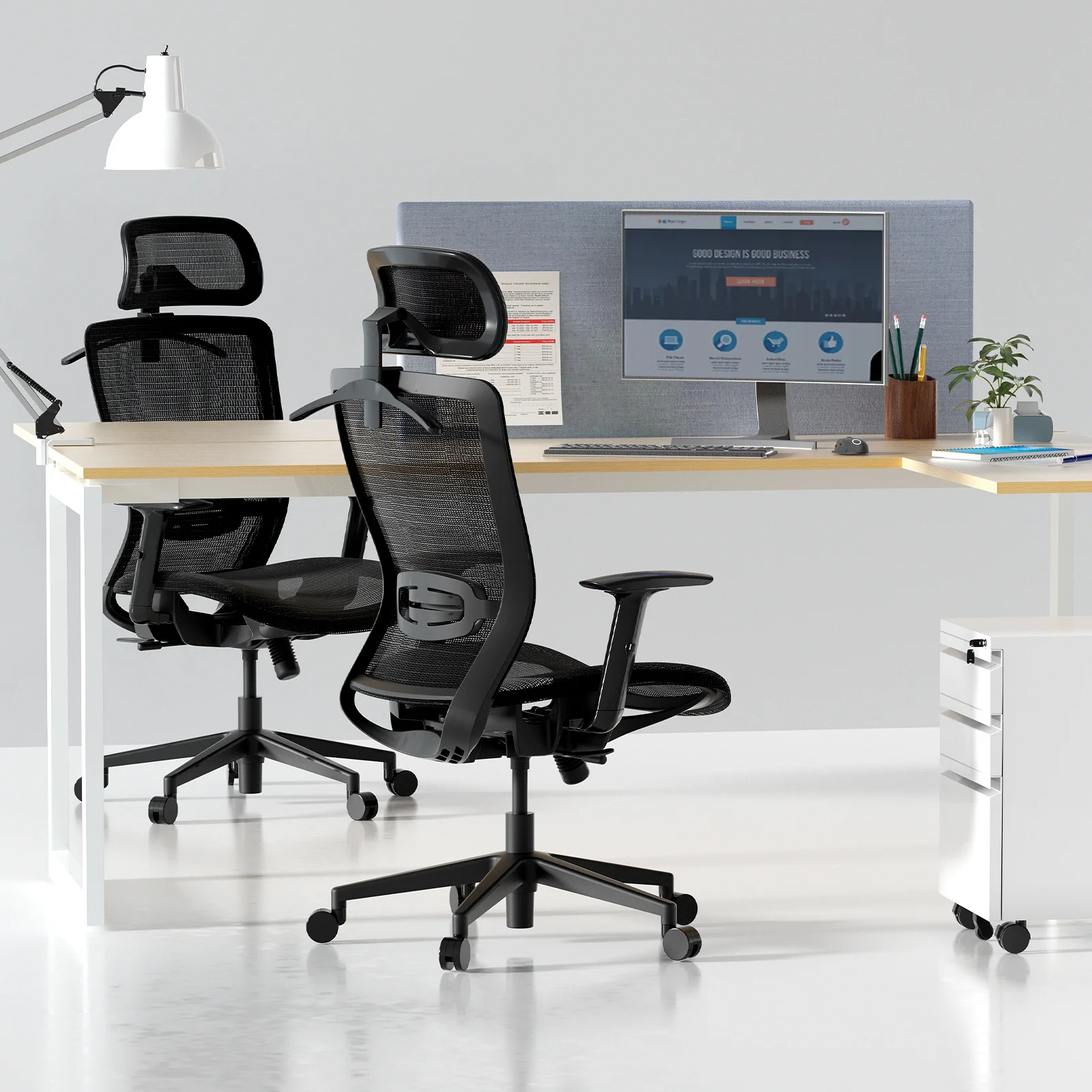 FlexiSpot Ergonomic Mesh Office Chair with Lumbar Support, Mesh Seat Breathable, Computer Desk, 3D Headrest, 2D Armrest, Black