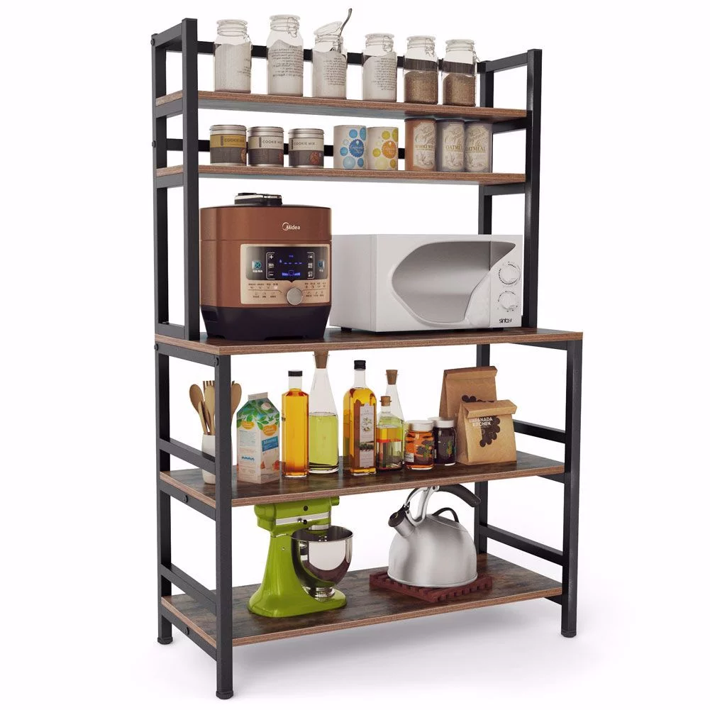 Tribesigns 5-Tier Kitchen Bakers Rack with Hutch, Industrial Microwave Oven Stand, Rustic Brown