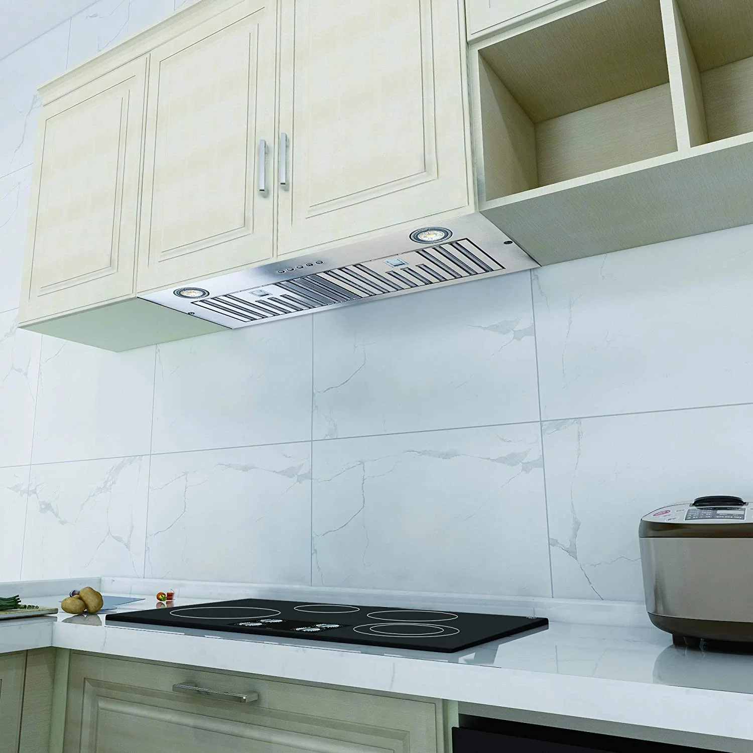 Vanity Art 12 x 28 x 10 in. 600 CFM Stainless Steel Insert & Built-in Range Hood with Baffle Filters LED Lights 3-Speed Control, Silver