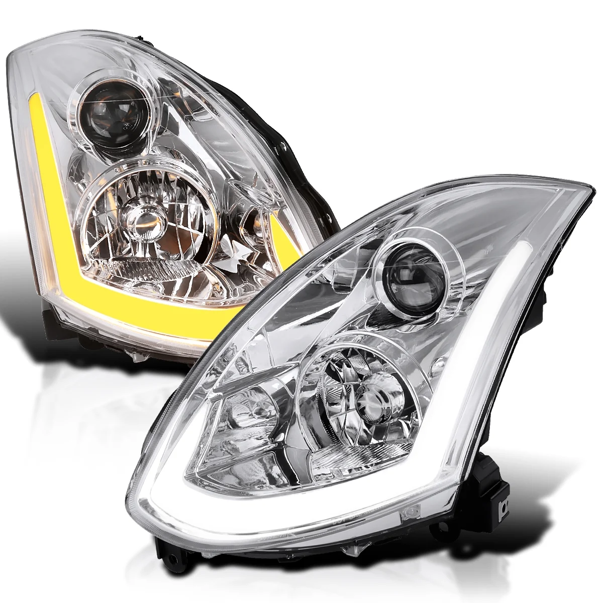 Spec-D Tuning LED Strip Projector Headlights Compatible with 2003-2007 Infiniti G35 Coupe, Left + Right Pair Headlamps Assembly