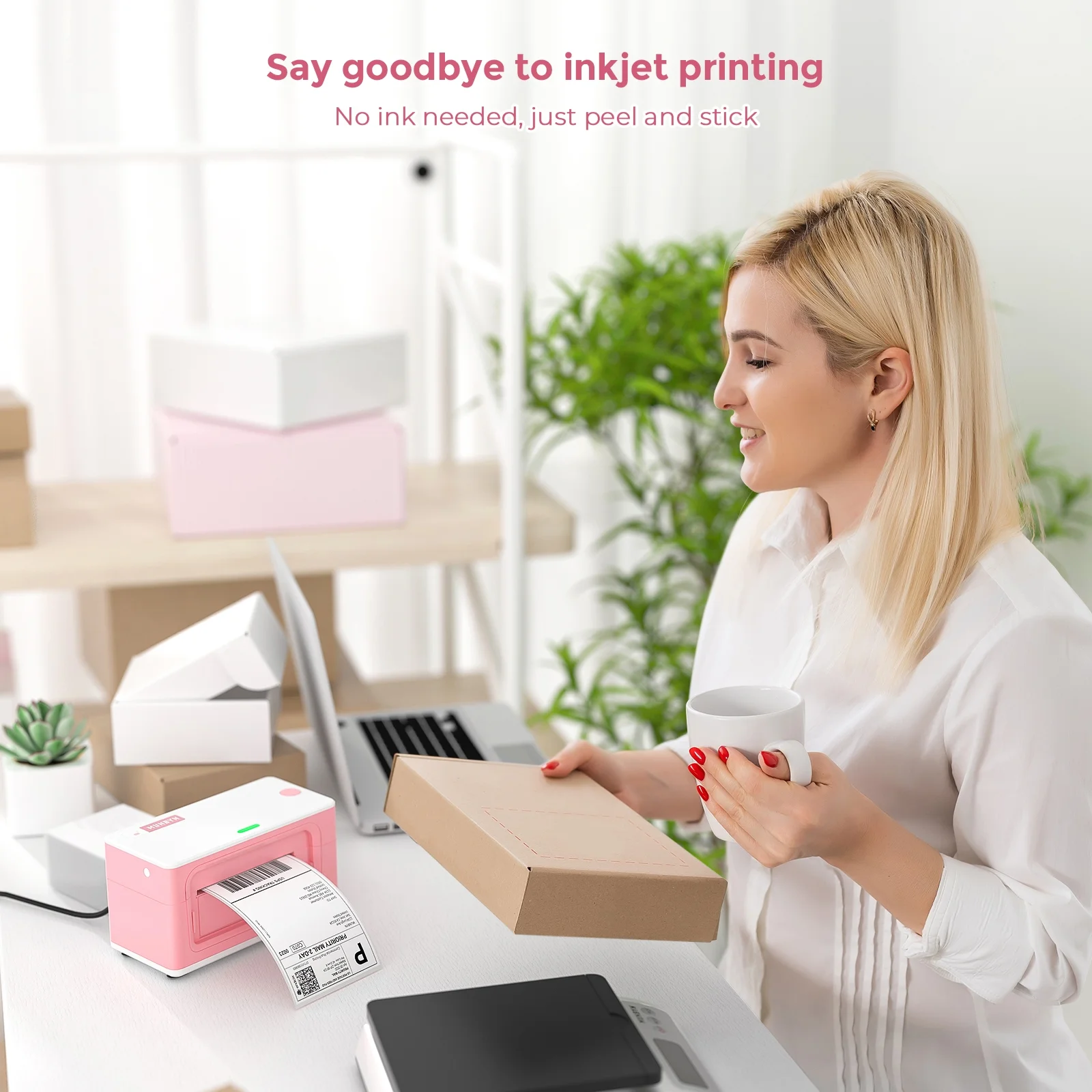 MUNBYN 4x6 Shipping Label Printer, Pink Thermal USB Label Printer Maker for Shipping Packages, Compatible with UPS,USPS,FedEx