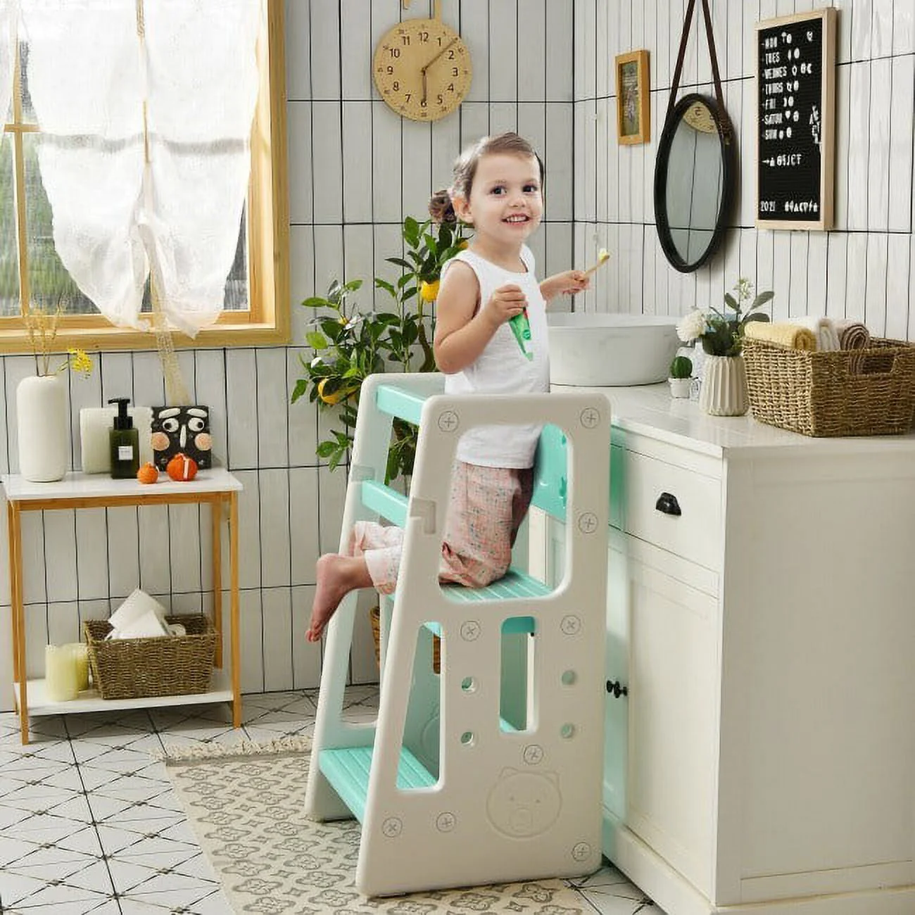 Kid's Kitchen Step Stool with Safety Rails & Adjustable Heights - Bond with Your Child Safely