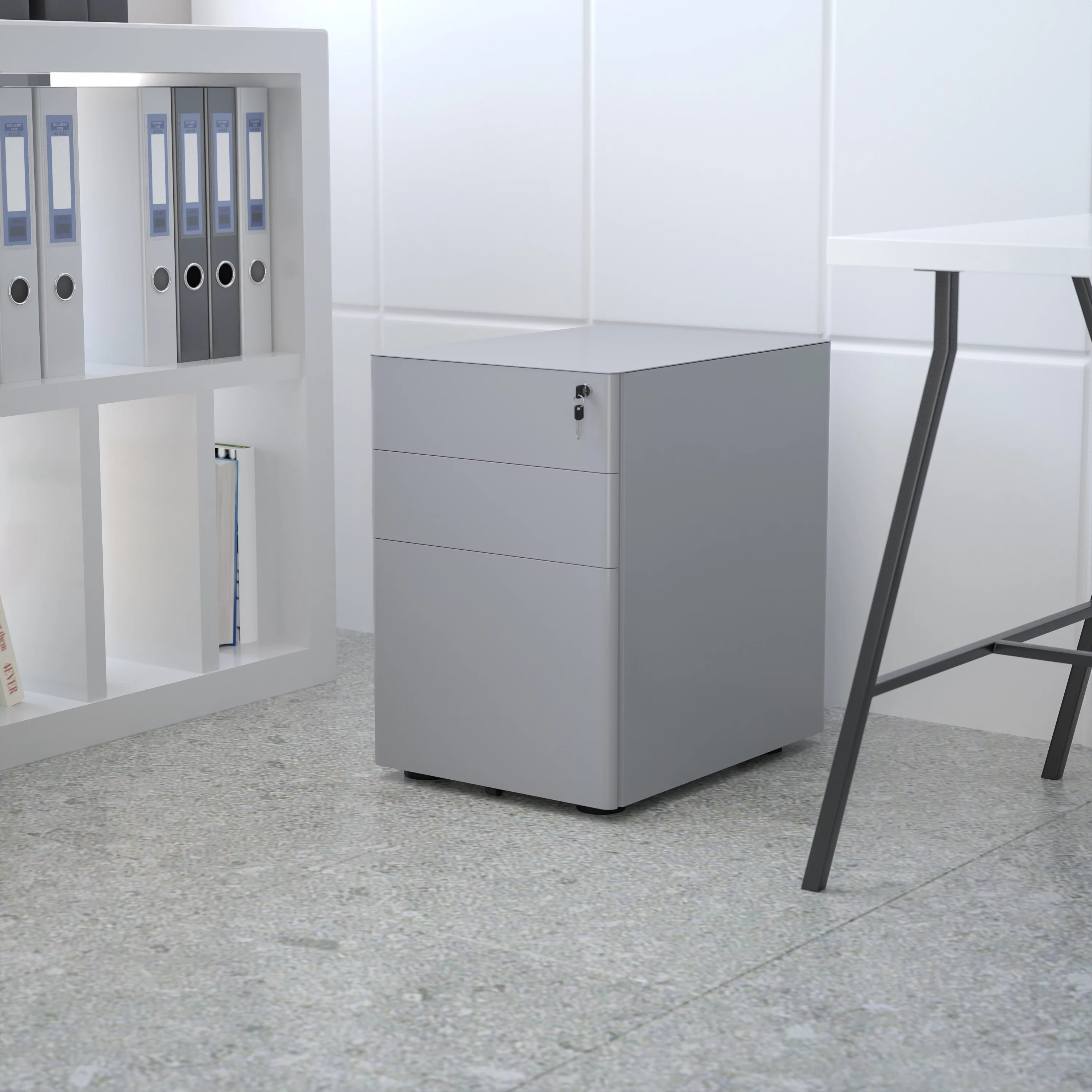 Flash Furniture Warner Modern 3-Drawer Mobile Locking Filing Cabinet with Anti-Tilt Mechanism and Hanging Drawer for Legal & Letter Files, Gray
