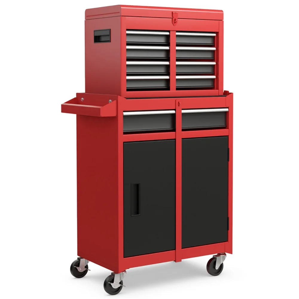 Kadyn Tool Chest, Tool Box Organizer,Tool Cart,2-in-1 Tool Chest and Cabinet with 5 Sliding Drawers-Black & Red