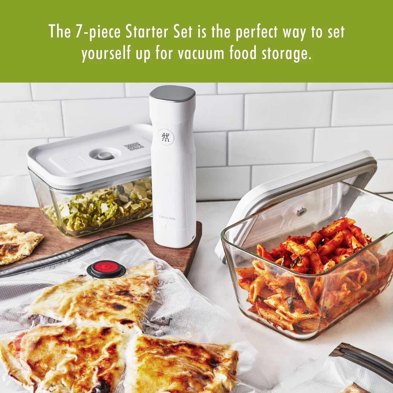 ZWILLING Fresh & Save 7-pc Vacuum Sealer Machine Starter Set, Sous Vide Bags, Meal prep, Airtight Food Storage Containers Glass