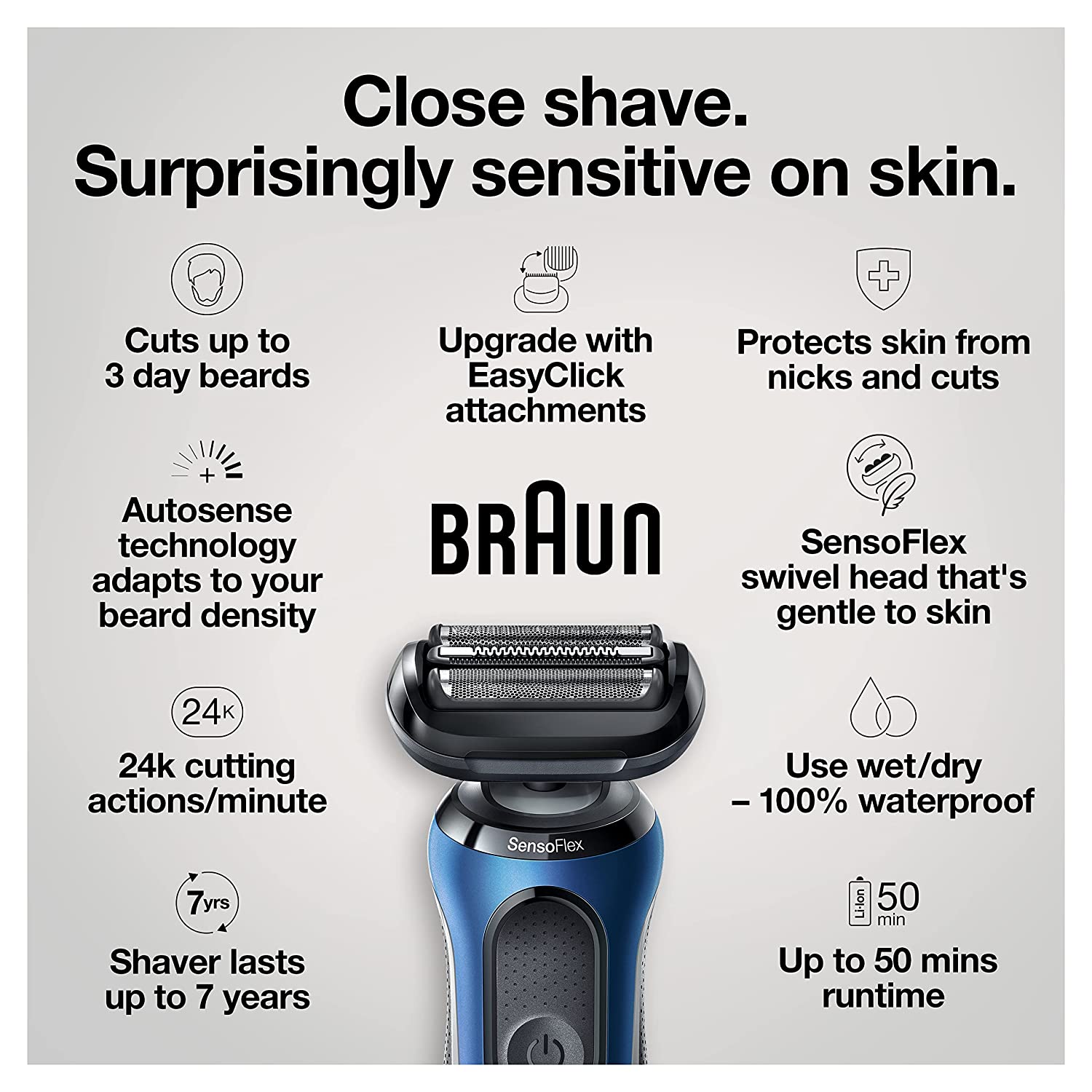 Electric Razor for Men, Series 6 6020s SensoFlex Electric Foil Shaver with Precision Beard Trimmer, Rechargeable, Wet & Dry Foil Shaver with Travel Case