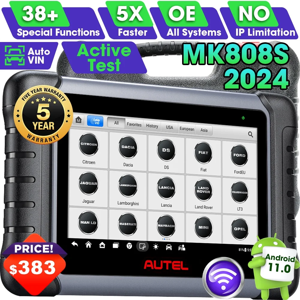 Autel Scanner MaxiCOM MK808S Car Diagnostic Scan Tool Bi-Directional All Systems Diagnosis 38+ Services Active Test FCA Autoauth Upgrade of MK808/MX808