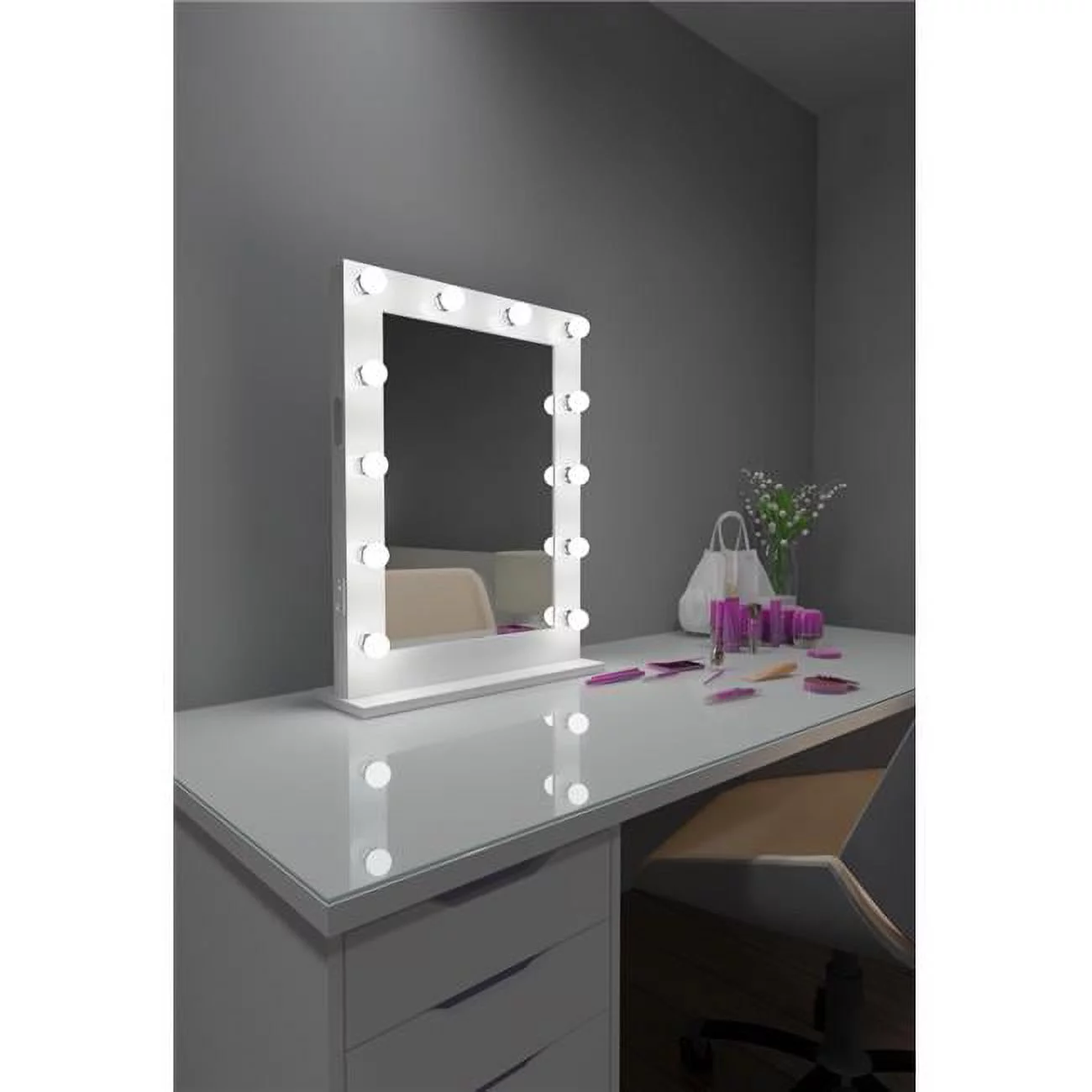 Paris Mirror HMIR24326000D-WHT 24 x 32 in. Marilyn Hollywood Mirror with LED Bulbs, White