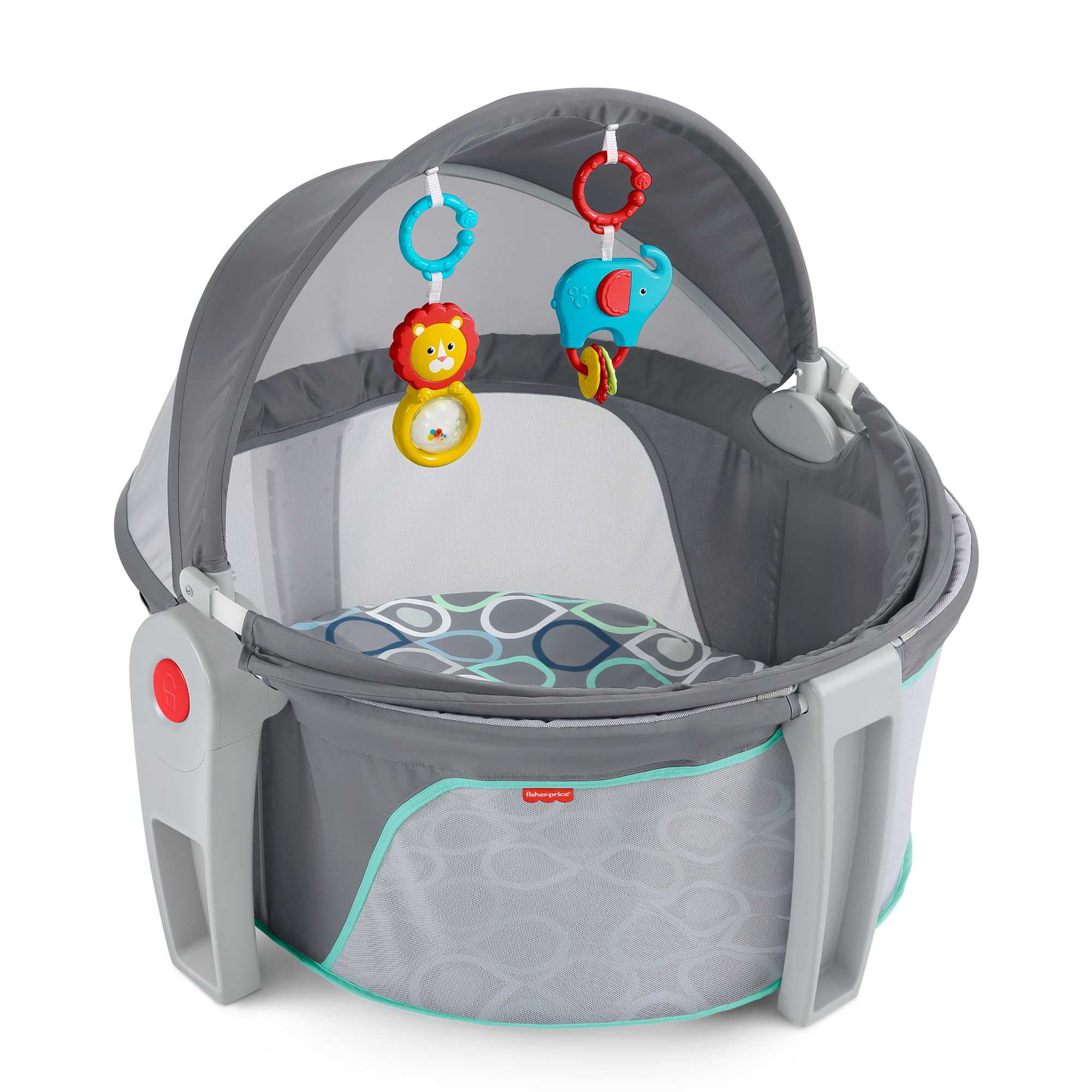Fisher-Price On-The-Go Baby Dome Portable Bassinet & Play Space, Grey Bubbles, for Infants Birth+