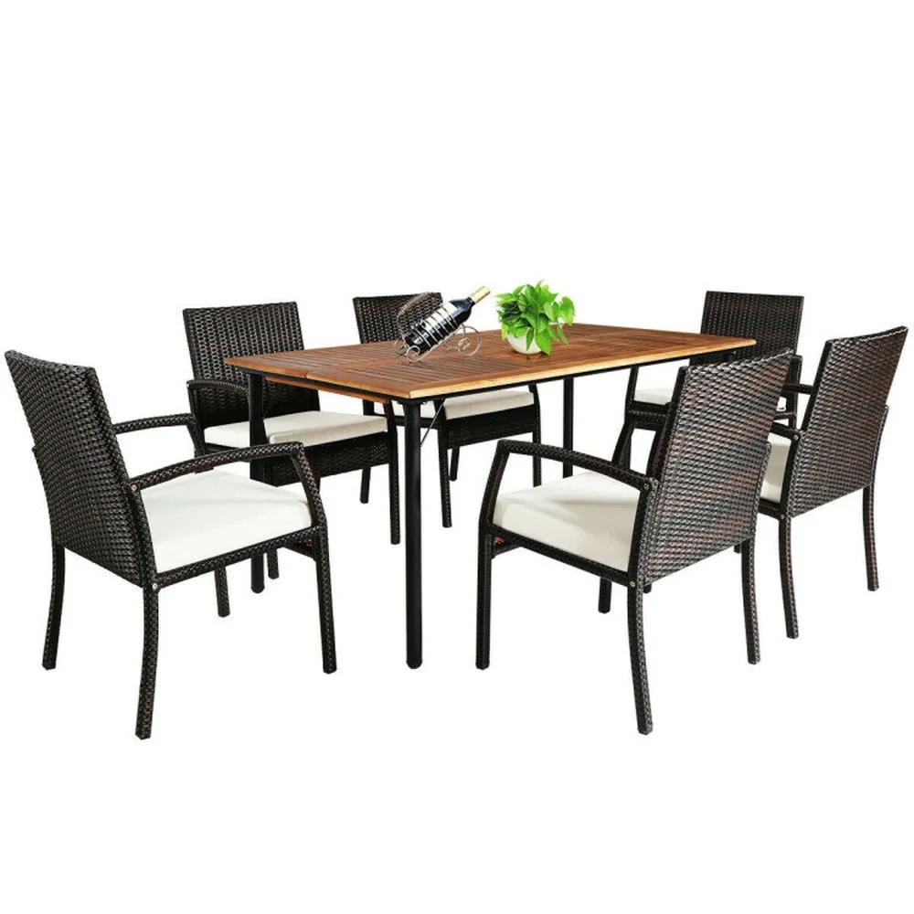 GVN Outside Patio Conversation Sets, Patio Dining Set,7PCS Patio Rattan Cushioned Dining Set with Umbrella Hole