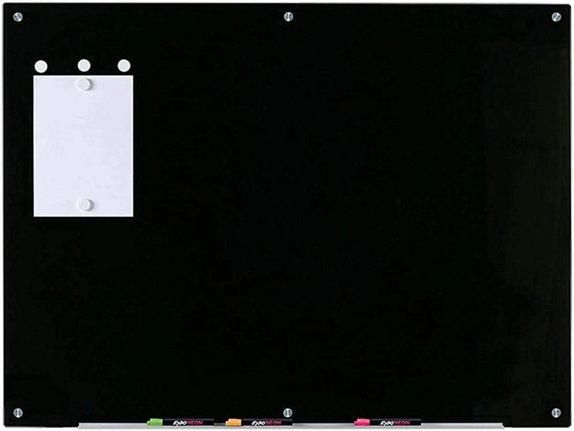 Magnetic Black Glass Dry-Erase Board Set - 4' x 3' - Includes Magnets, Hardware & Marker Tray